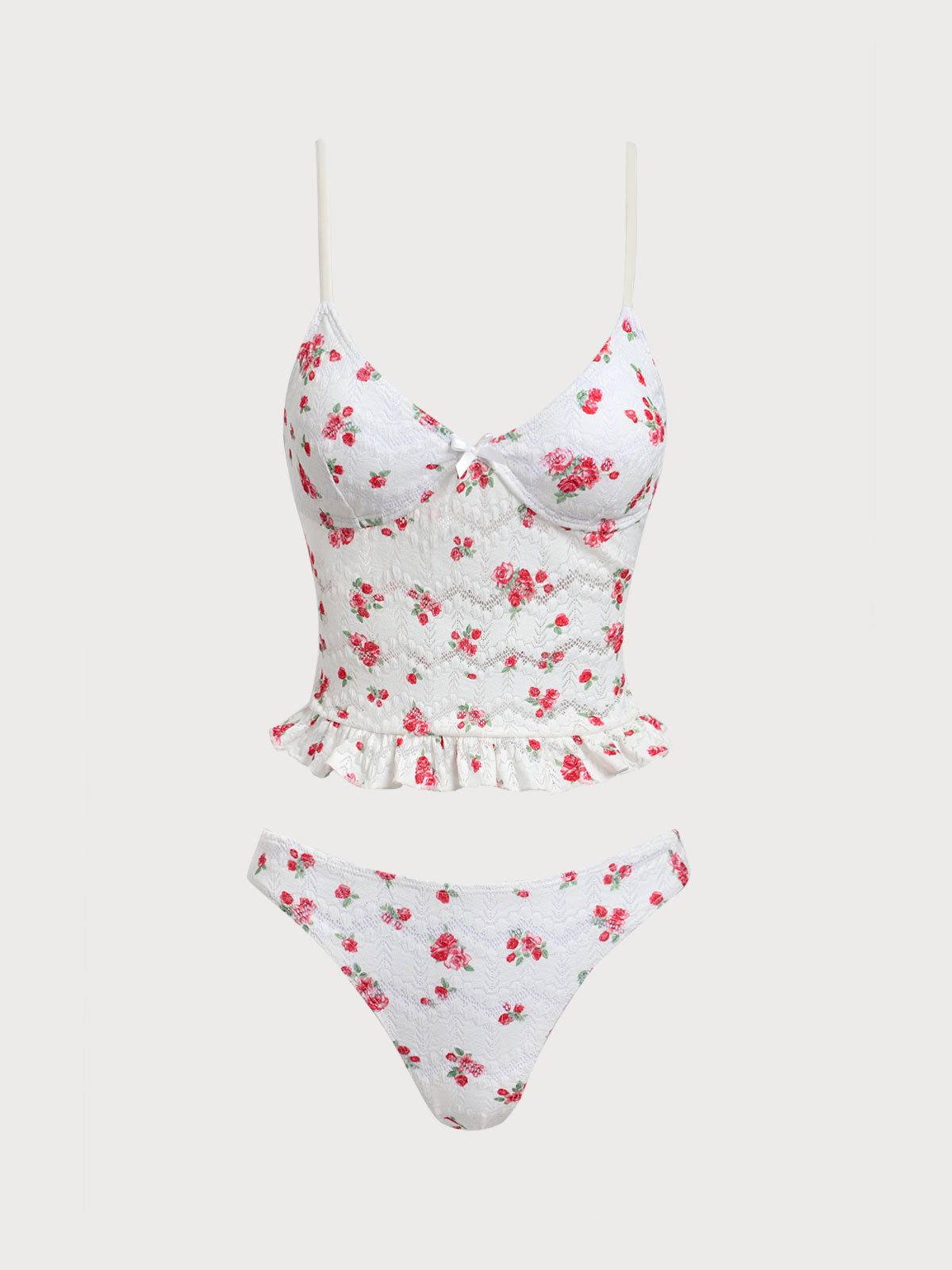 Women'S Polyester Knitted Lace Printed Tankini Swimsuit White Tankinis - SAMIOLSWIM