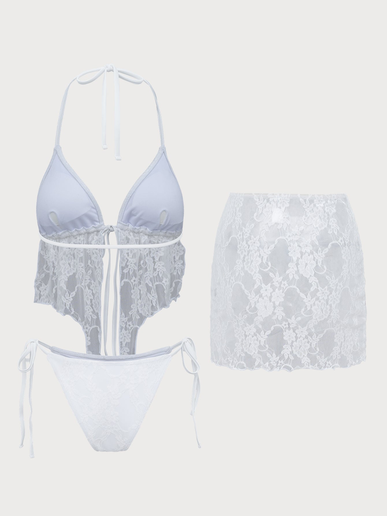 Women'S Polyester Knitted Lace Three-Piece Tankini Swimsuit Tankinis - SAMIOLSWIM