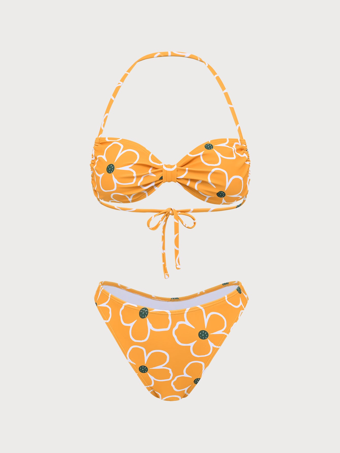 Women'S Polyester Knitted Line Print Bikini Set Orange Bikinis - SAMIOLSWIM