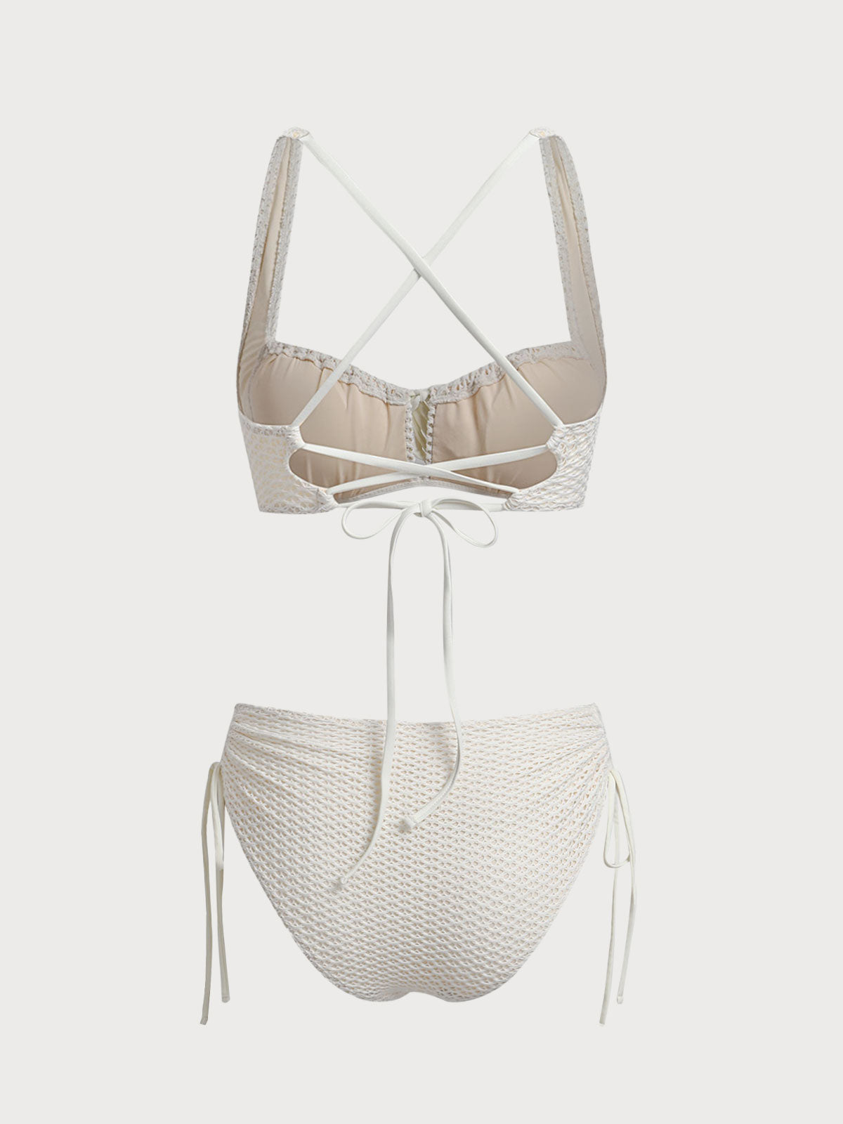 Women'S Polyester Knitted Mesh Ruched Bikini Set Bikinis - SAMIOLSWIM