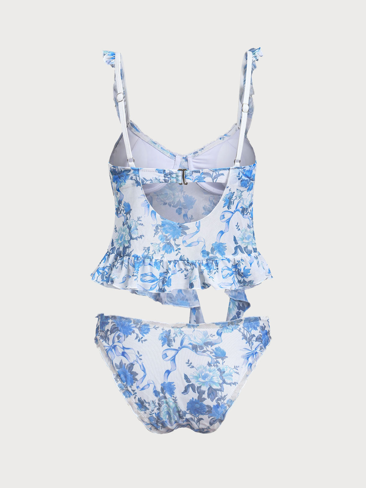 Women'S Polyester Knitted Mesh Ruffled Printed Tankini Swimsuit Tankinis - SAMIOLSWIM