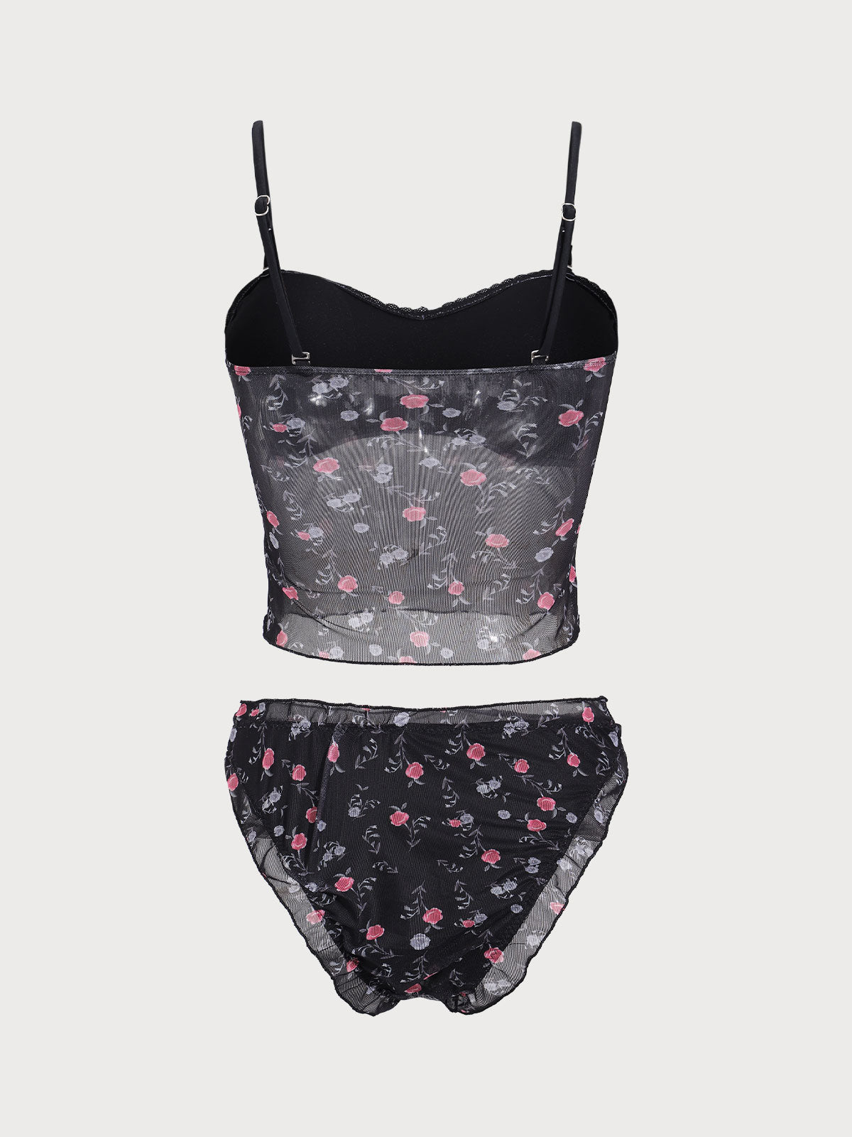 Women'S Polyester Knitted Mesh Small Rose Print Tankini Swimsuit Tankinis - SAMIOLSWIM