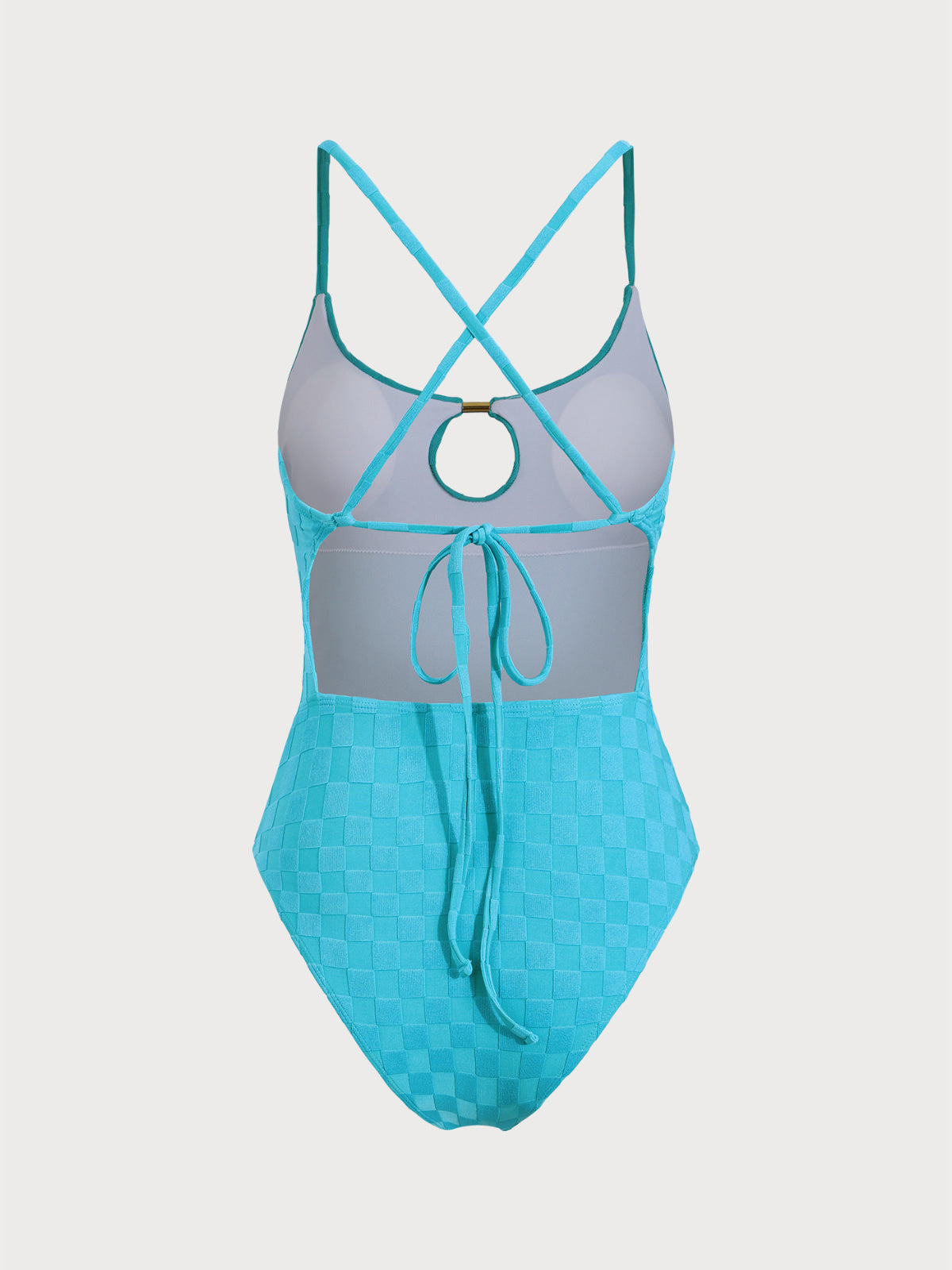 Women'S Polyester Knitted Metal Hollow Plaid One-Piece Swimsuit One-Pieces - SAMIOLSWIM