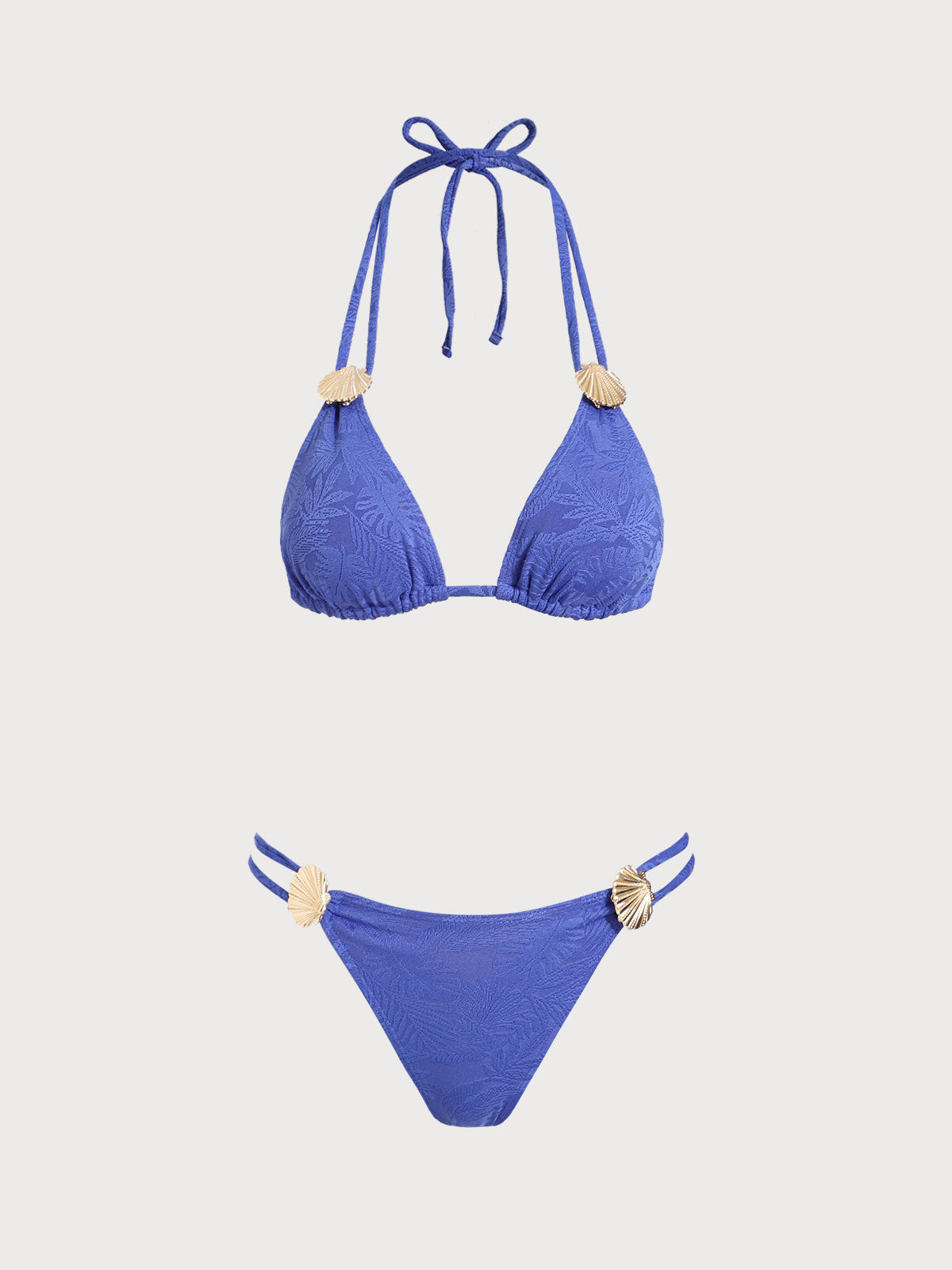 Women'S Polyester Knitted Metal Shell Decorated Bikini Set Blue Bikinis - SAMIOLSWIM