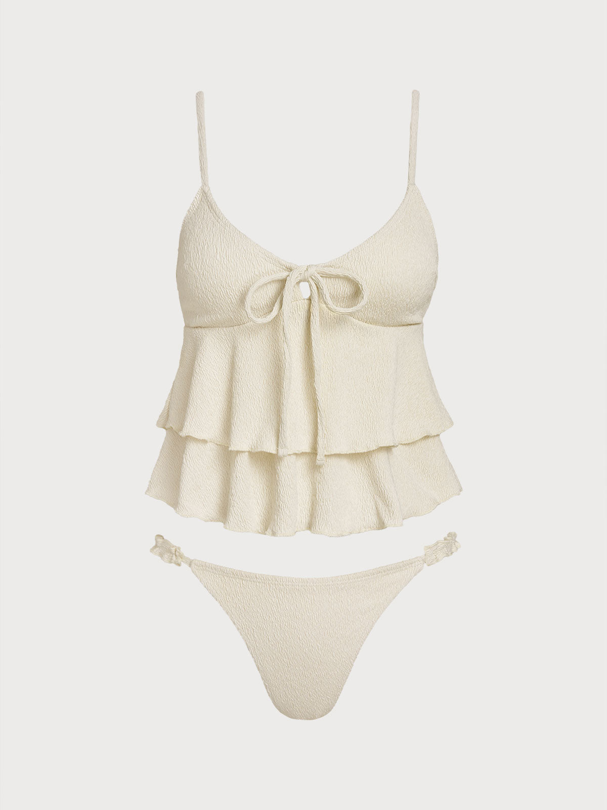 Women'S Polyester Knitted Multi-Layer A-Line Tankini Set Off White Tankinis - SAMIOLSWIM