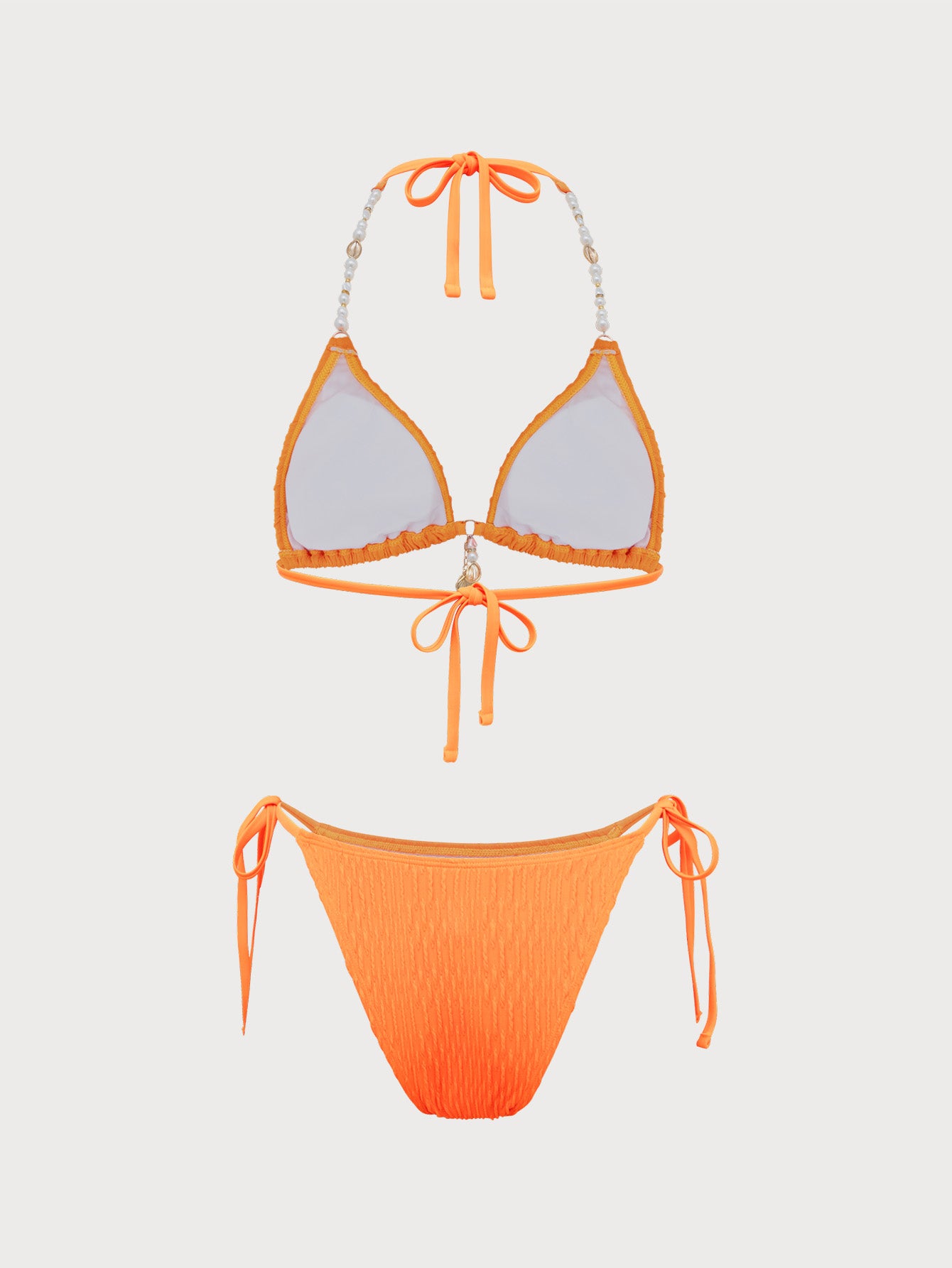 Women'S Polyester Knitted Pearl String Bikini Set Bikinis - SAMIOLSWIM