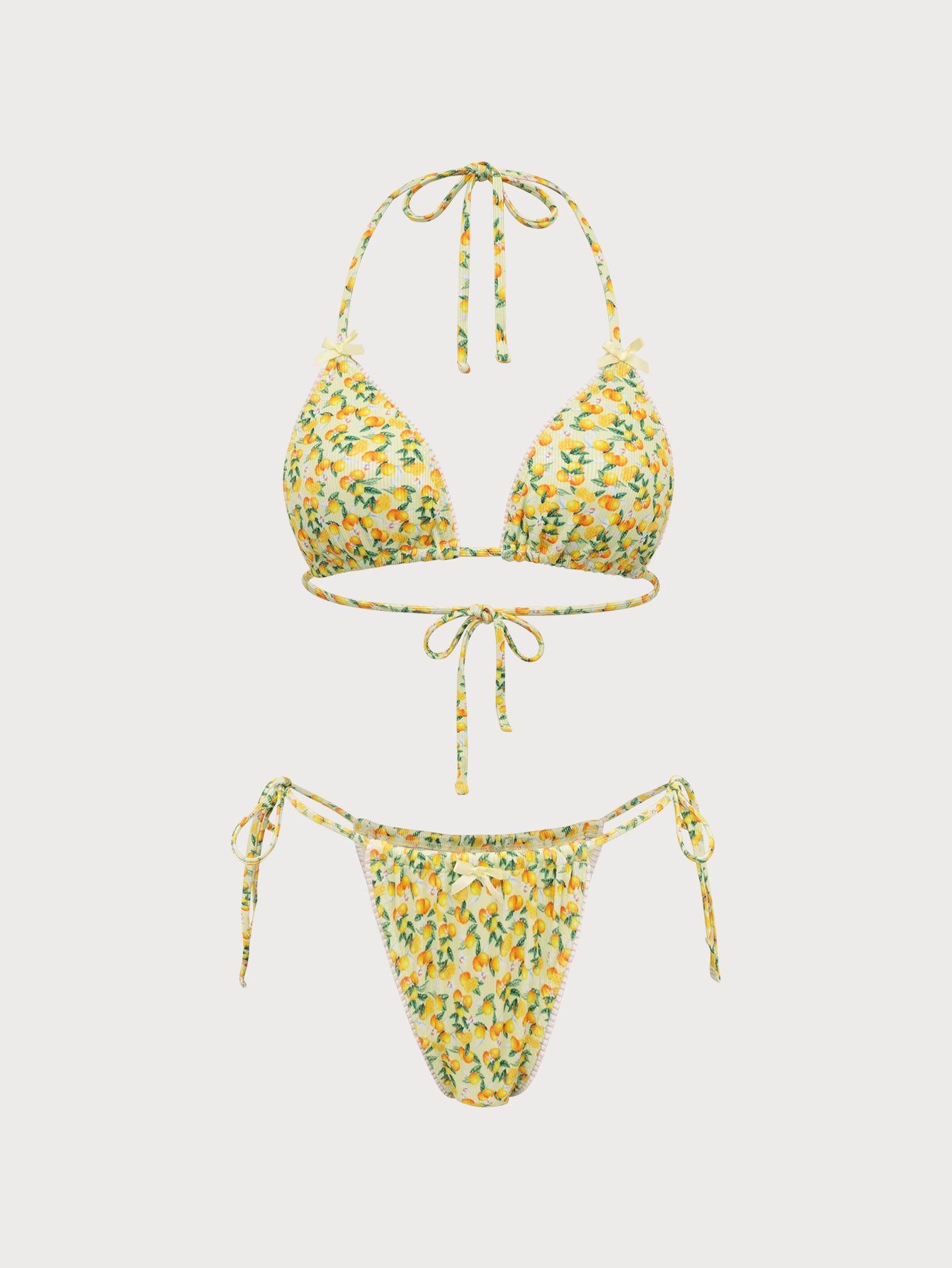 Women'S Polyester Knitted Pit Print Bikini Set Yellow Bikinis - SAMIOLSWIM