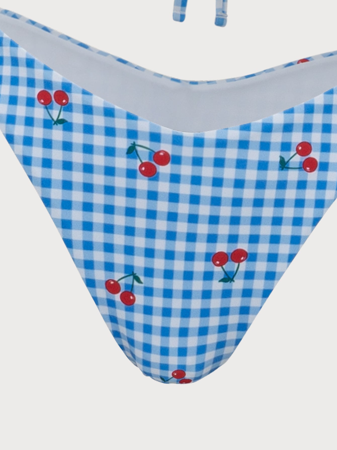 Women'S Polyester Knitted Plaid Cherry Print Bikini Set Bikinis - SAMIOLSWIM