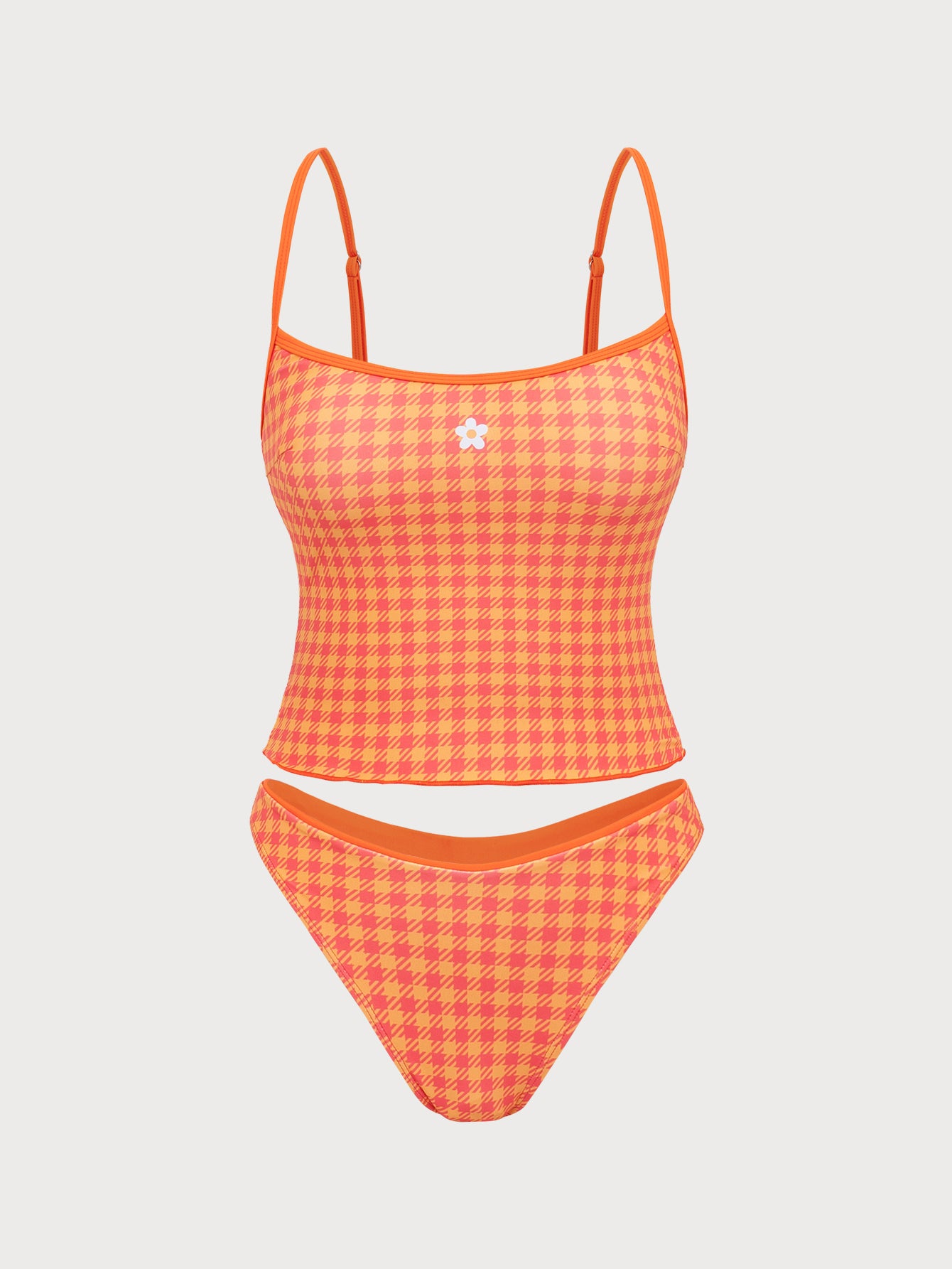 Orange Plaid Print Tankini Set