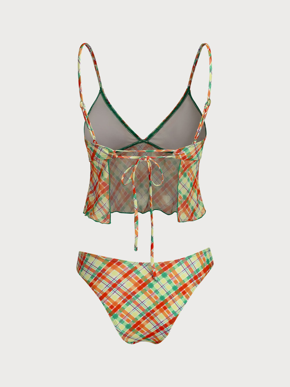 Women'S Polyester Knitted Plaid Print Tankini Swimsuit Tankinis - SAMIOLSWIM