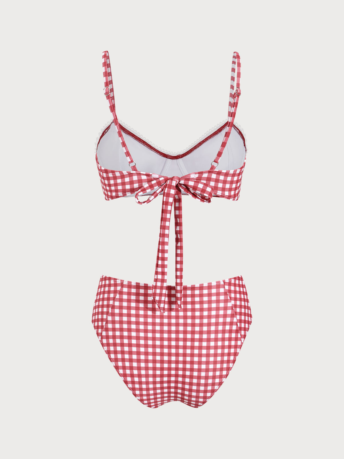 Women'S Polyester Knitted Plaid Print Vintage Bikini Set Bikinis - SAMIOLSWIM