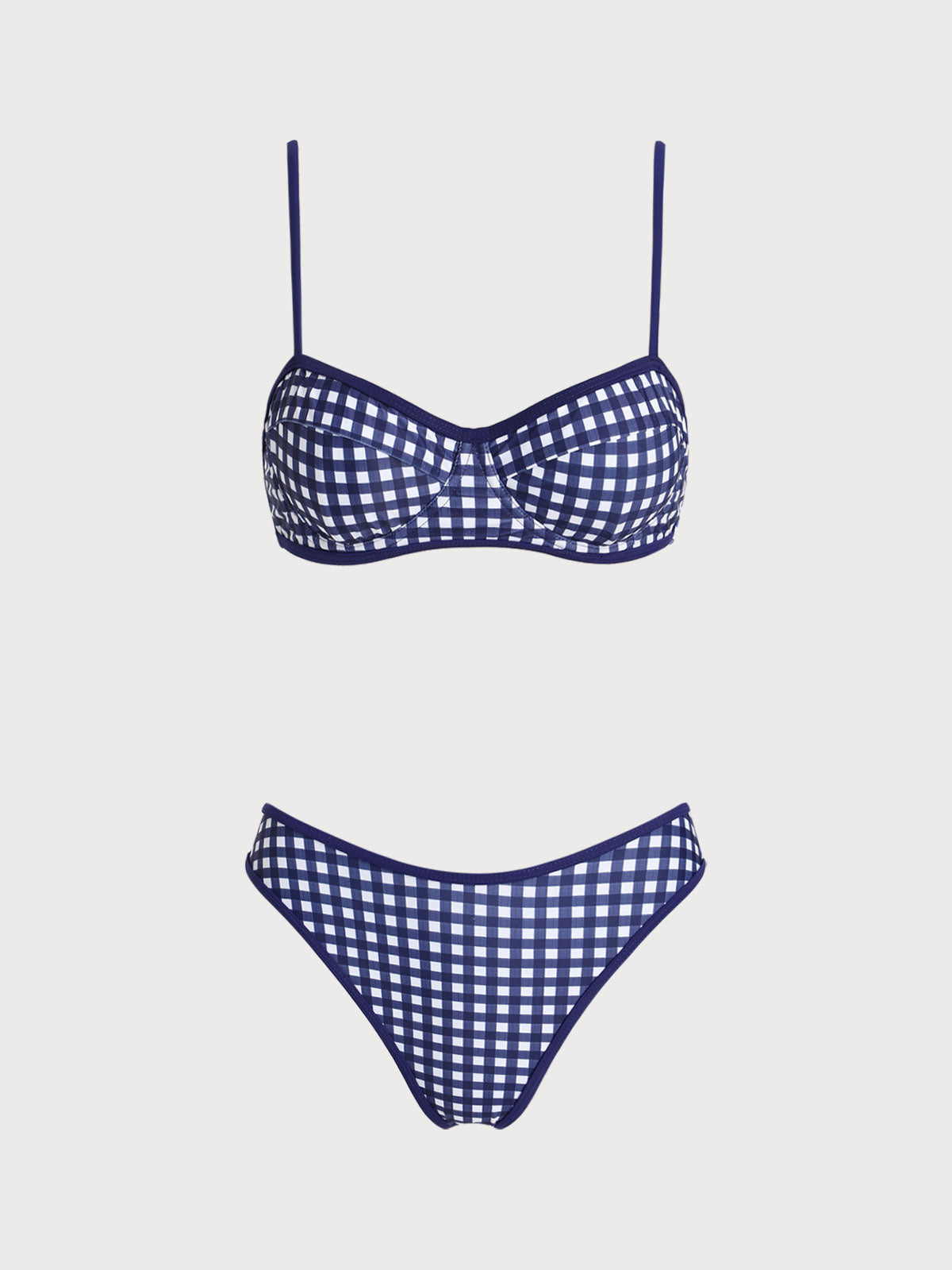 Women'S Polyester Knitted Plaid Print Vintage Contrast Color Bikini Set Blue Bikinis - SAMIOLSWIM