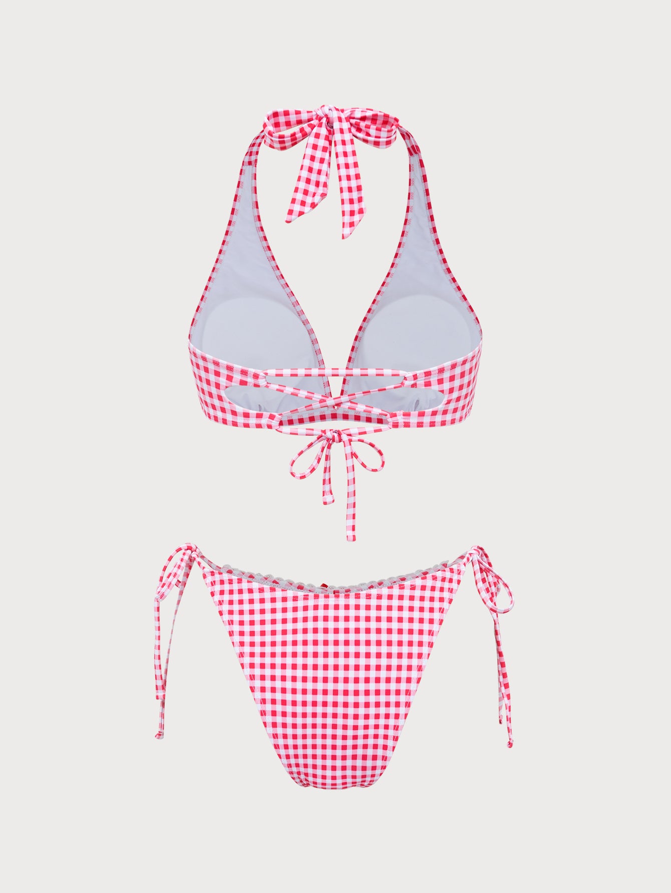 Women'S Polyester Knitted Plaid Print Web Bikini Set Bikinis - SAMIOLSWIM