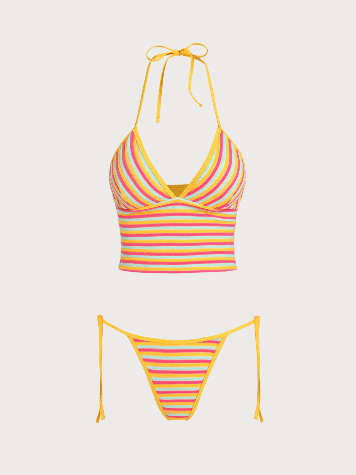 Women'S Polyester Knitted Rainbow Stripe Terry Tankini Set Multi Tankinis - SAMIOLSWIM