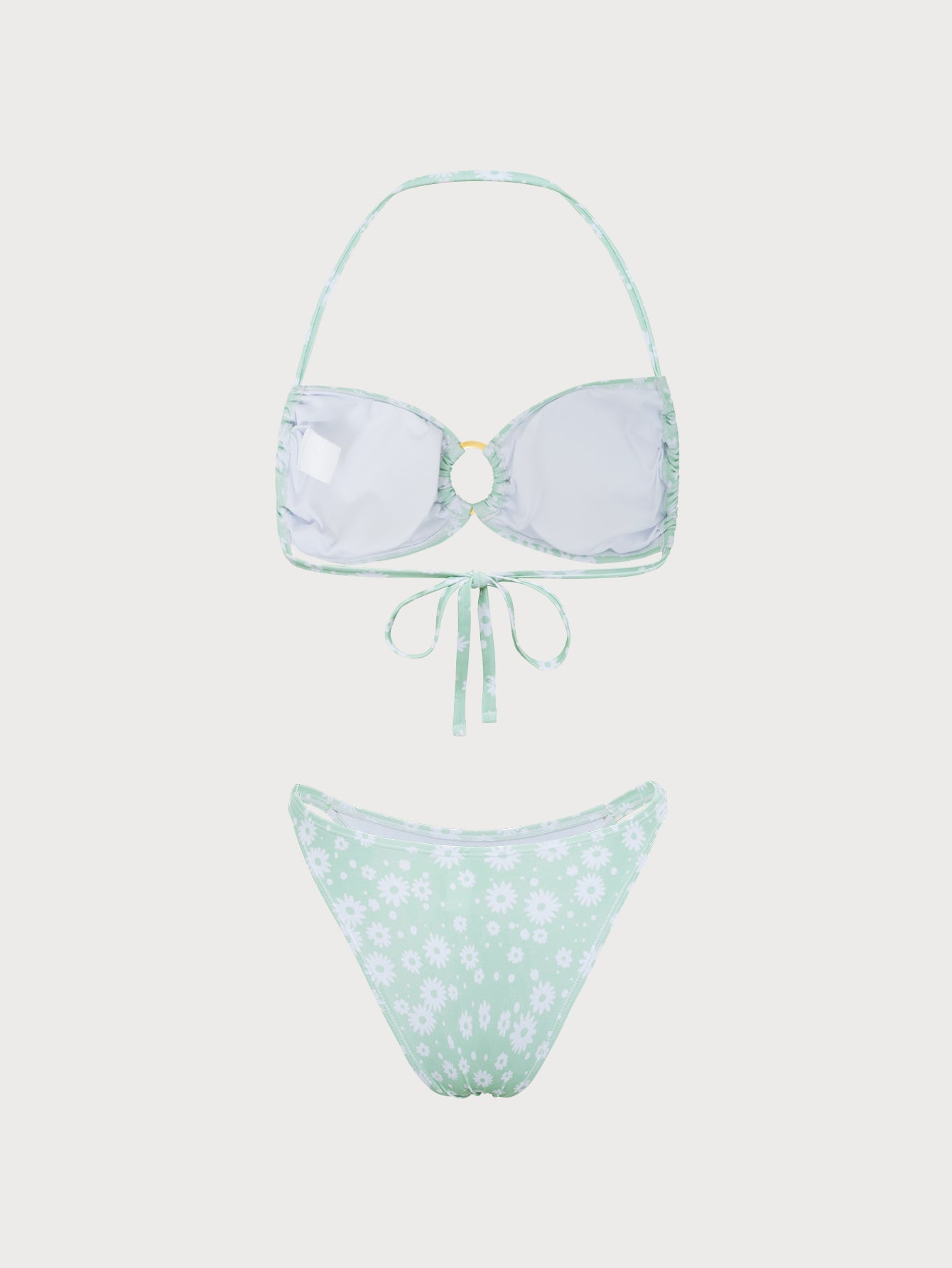 Women'S Polyester Knitted Ring Hollow Print Bikini Set Bikinis - SAMIOLSWIM