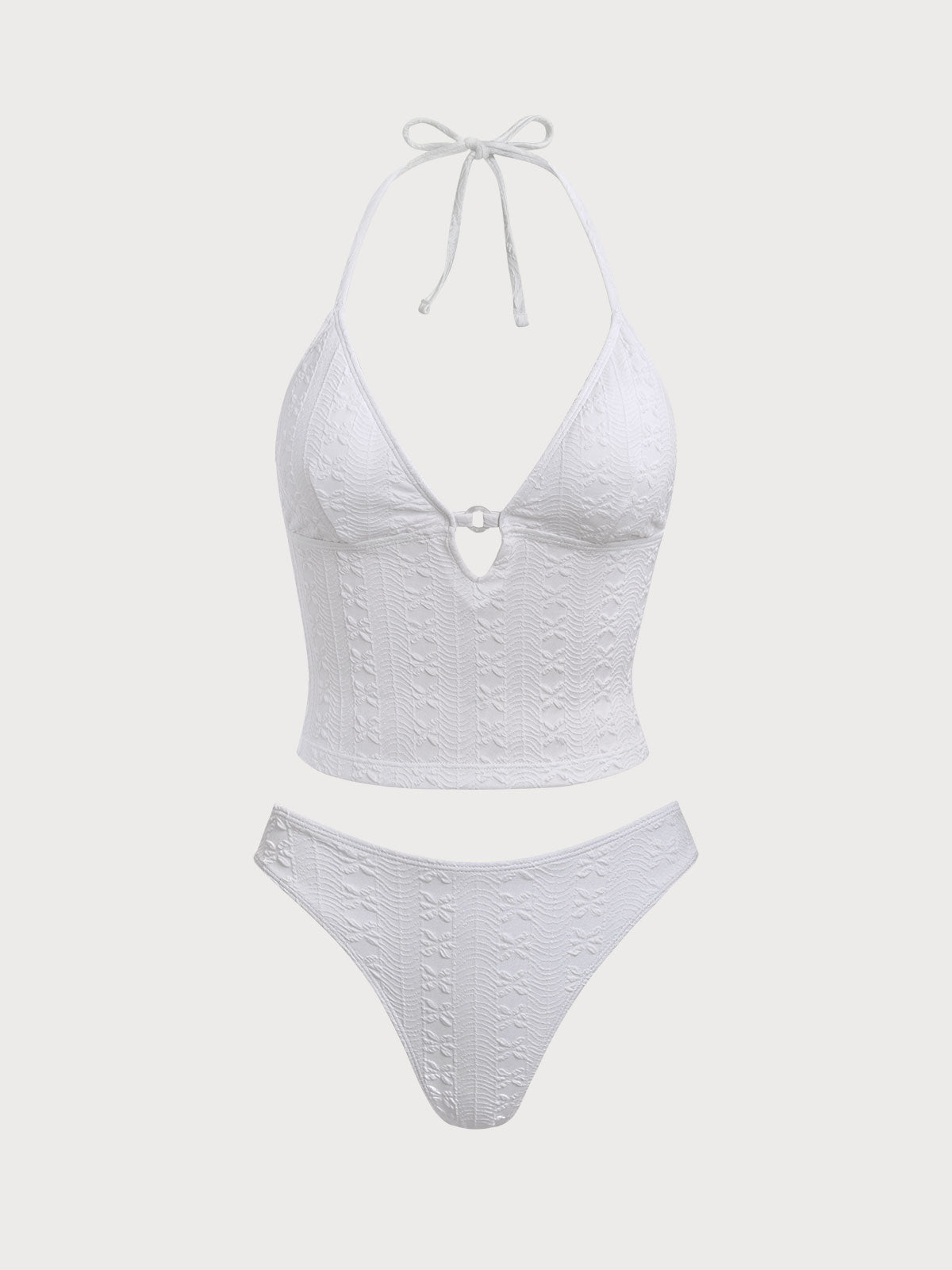 Women'S Polyester Knitted Ring Hollow Tankini Swimsuit White Tankinis - SAMIOLSWIM