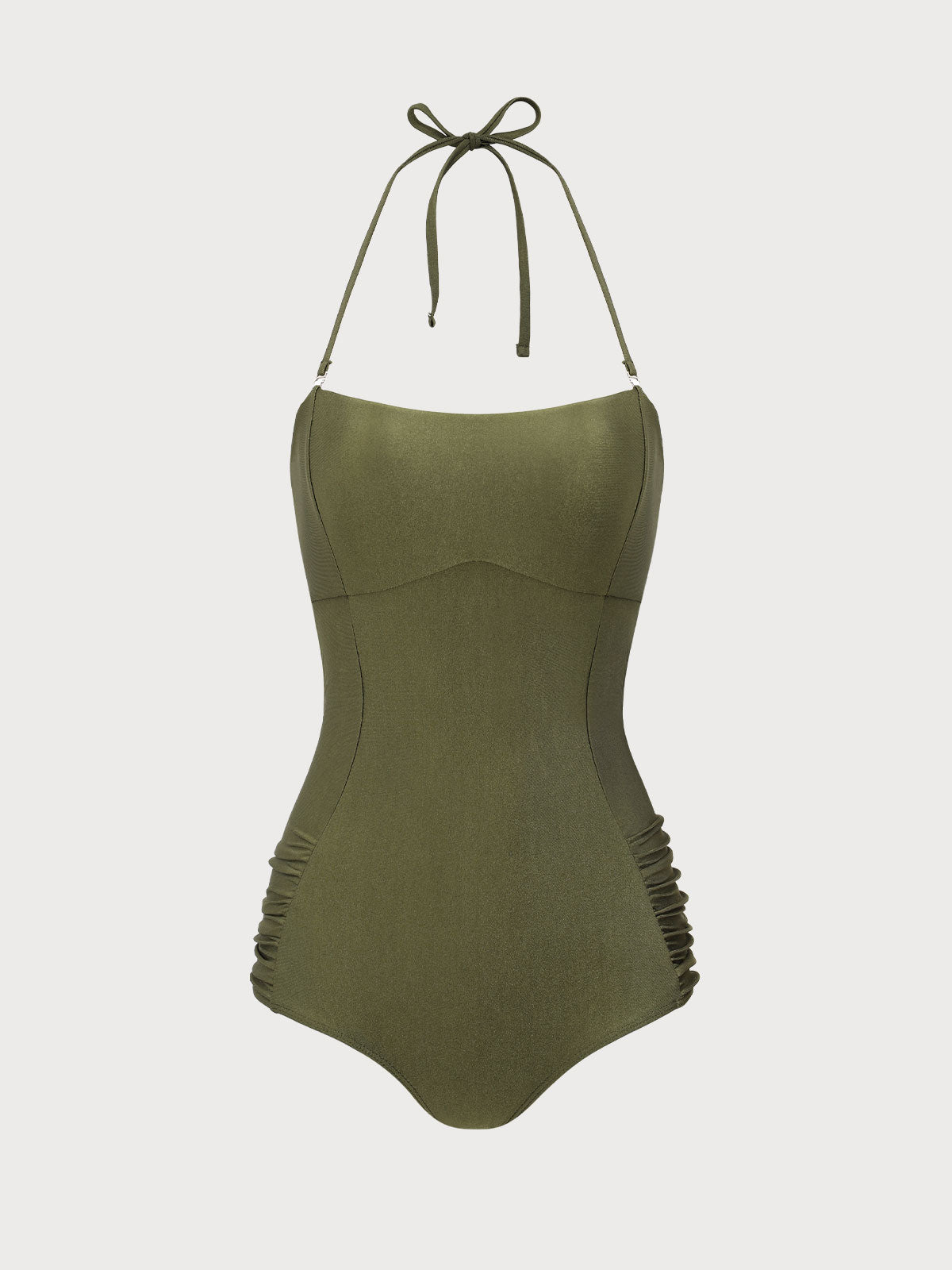 Women'S Polyester Knitted Ruched Jacquard Contrast One-Piece Swimsuit Dark Green One-Pieces - SAMIOLSWIM