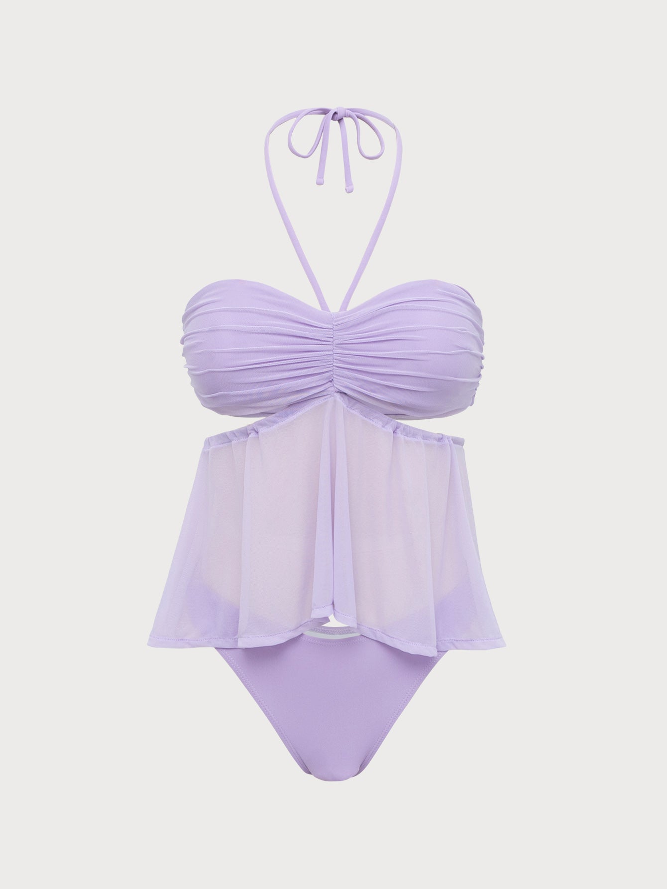 Women'S Polyester Knitted Ruched Mesh Tankini Swimsuit Purple Tankinis - SAMIOLSWIM