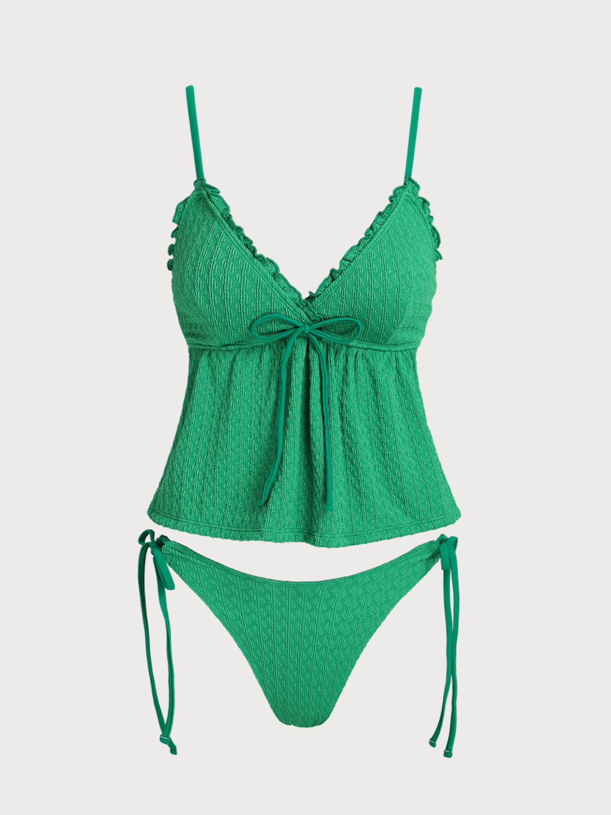 Women'S Polyester Knitted Ruffle Skirt Tankini Swimsuit Green Tankinis - SAMIOLSWIM