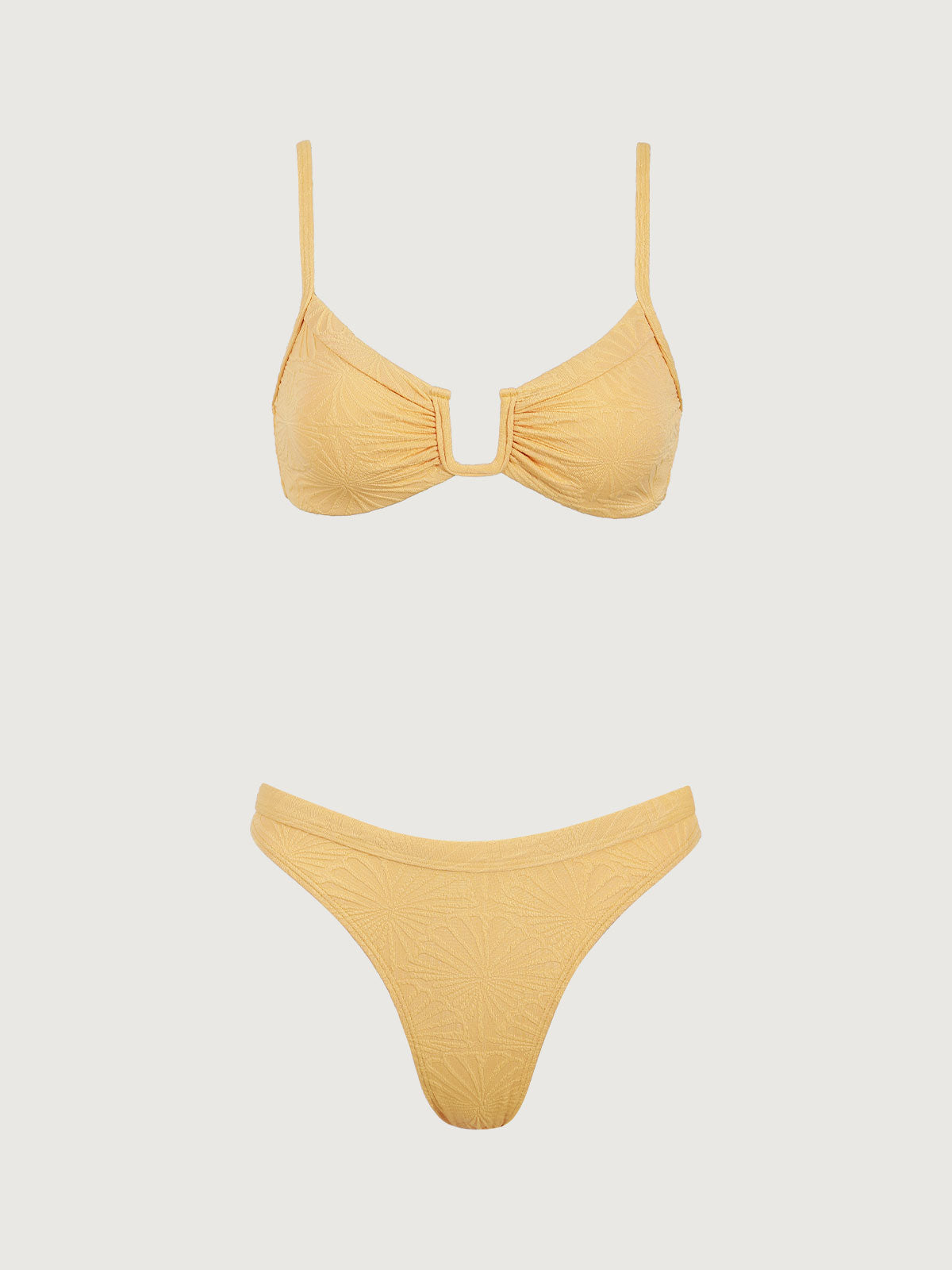 Women'S Polyester Knitted Shell Flower U-Shaped Bikini Set Yellow Bikinis - SAMIOLSWIM