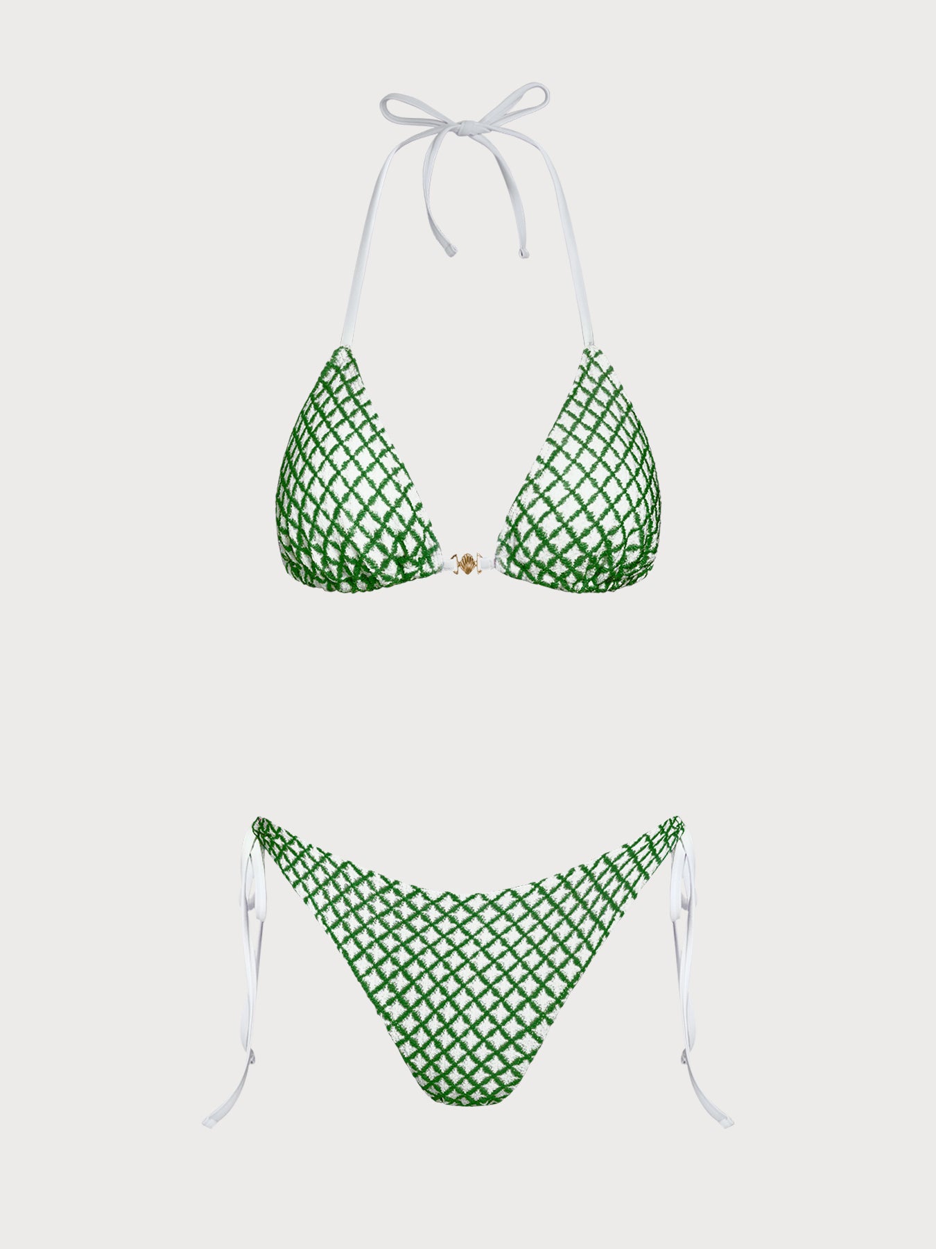 Women'S Polyester Knitted Shell Trim Bikini Set Green Bikinis - SAMIOLSWIM