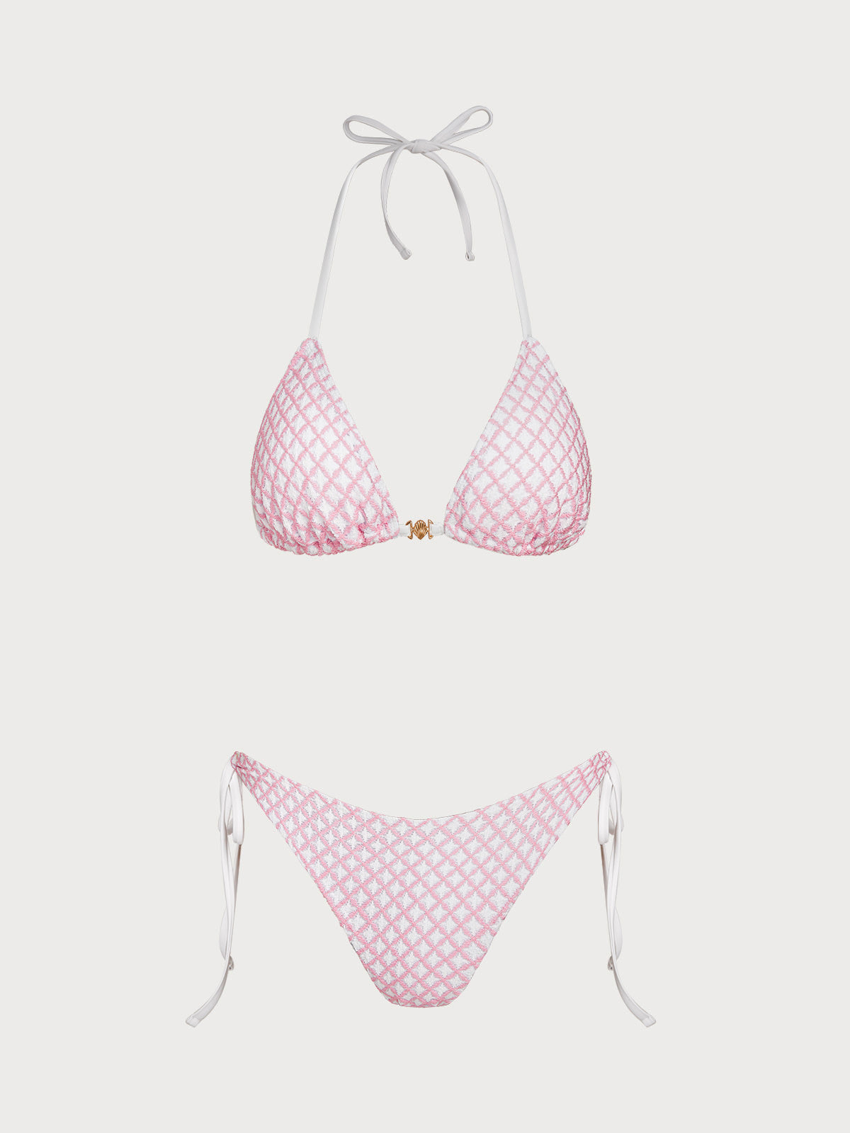 Women'S Polyester Knitted Shell Trim Bikini Set Pink Bikinis - SAMIOLSWIM