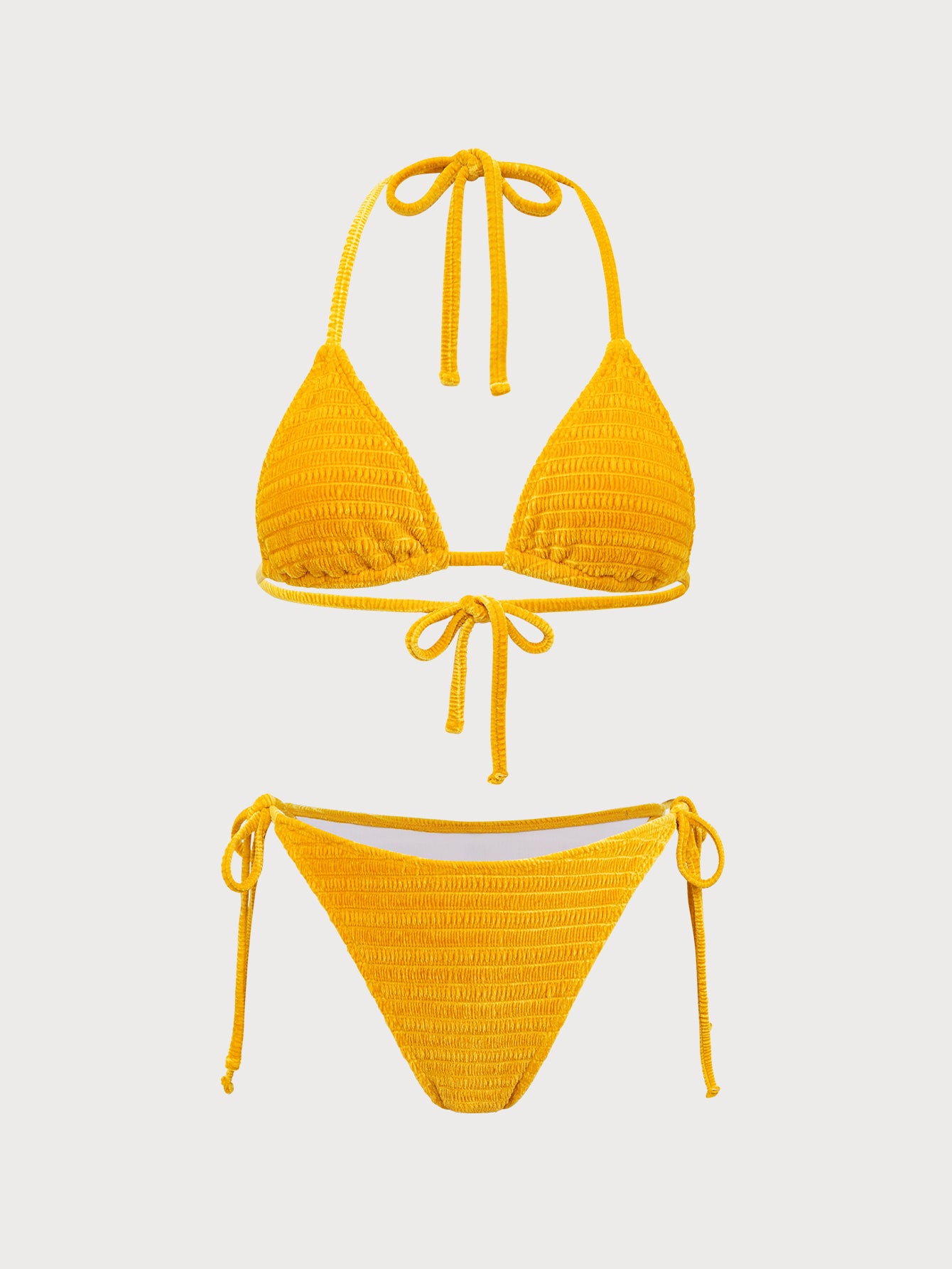 Women'S Polyester Knitted Smocked Velvet Bikini Set Yellow Bikinis - SAMIOLSWIM