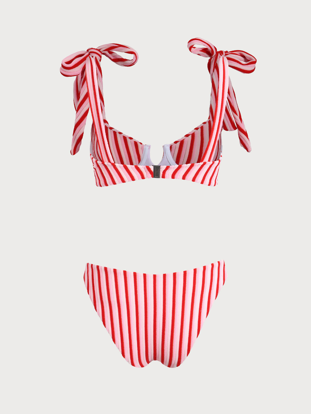 Women'S Polyester Knitted Striped Bow V-Shaped Bikini Set Bikinis - SAMIOLSWIM