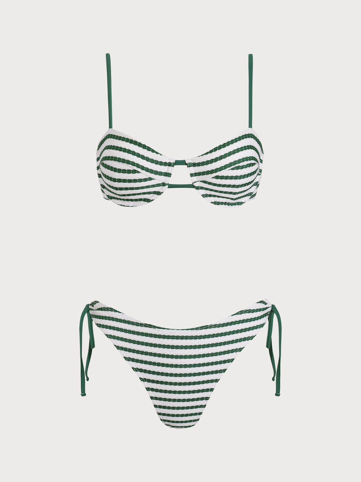 Women'S Polyester Knitted Striped Underwire Bikini Set Green Bikinis - SAMIOLSWIM