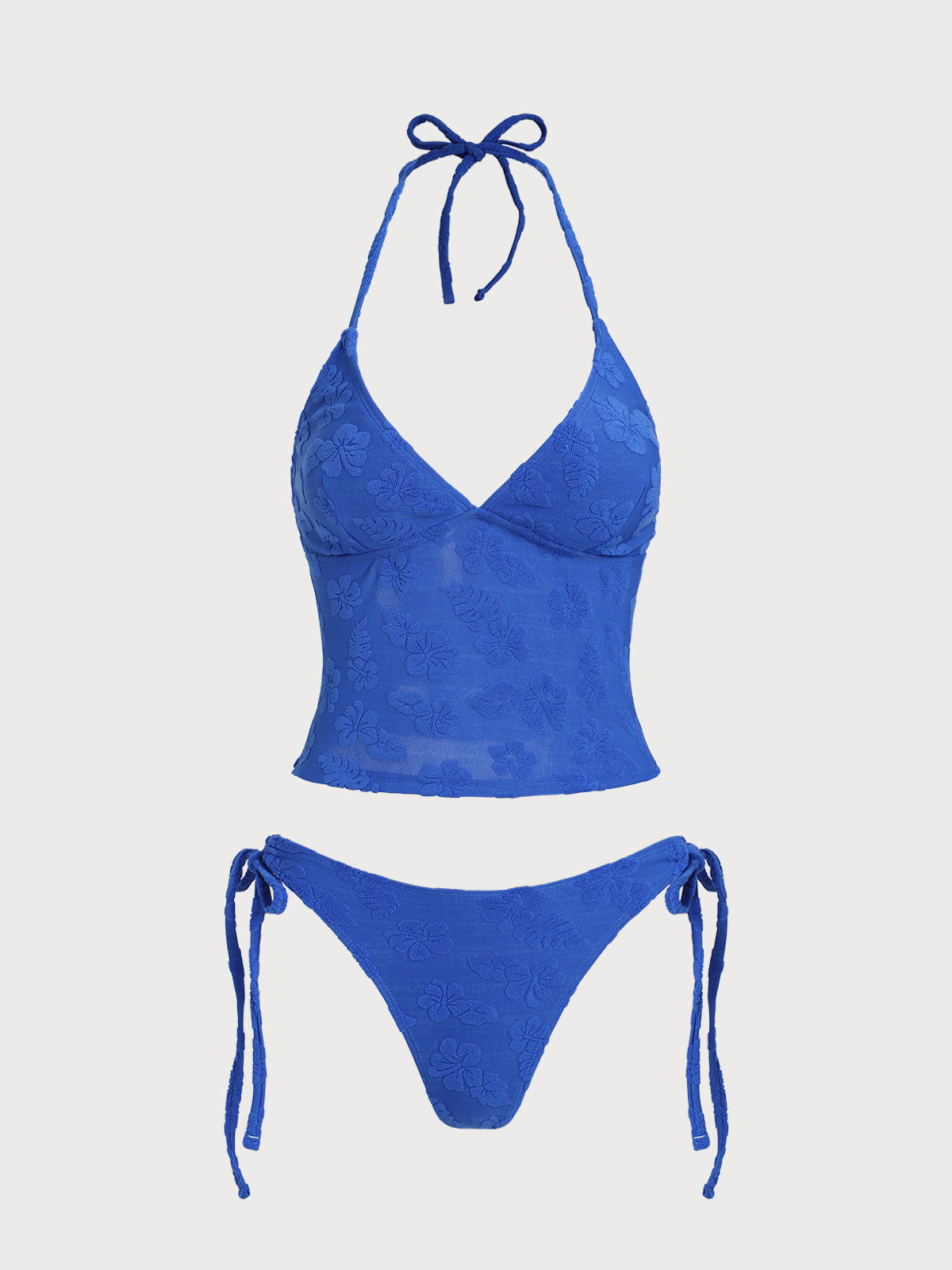 Blue Tropical Floral Terry Tankini Set