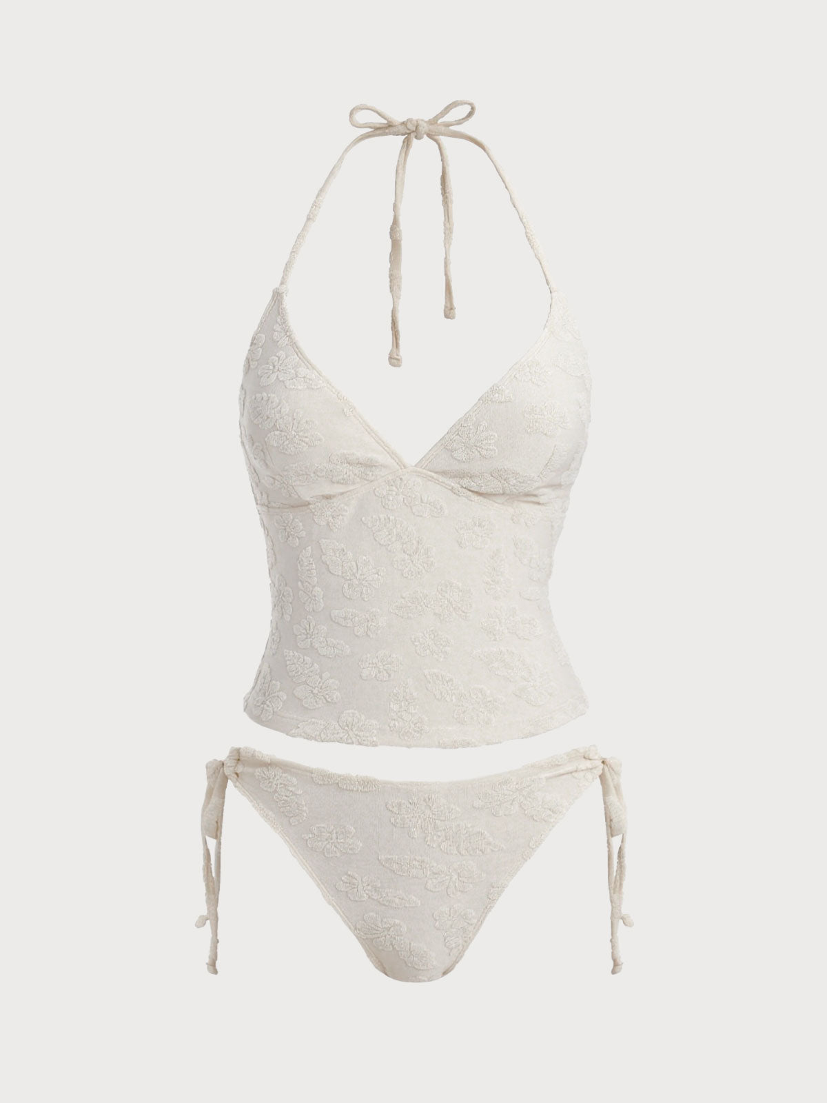 Women'S Polyester Knitted Tropical Floral Terry Tankini Swimsuit Tankinis - SAMIOLSWIM