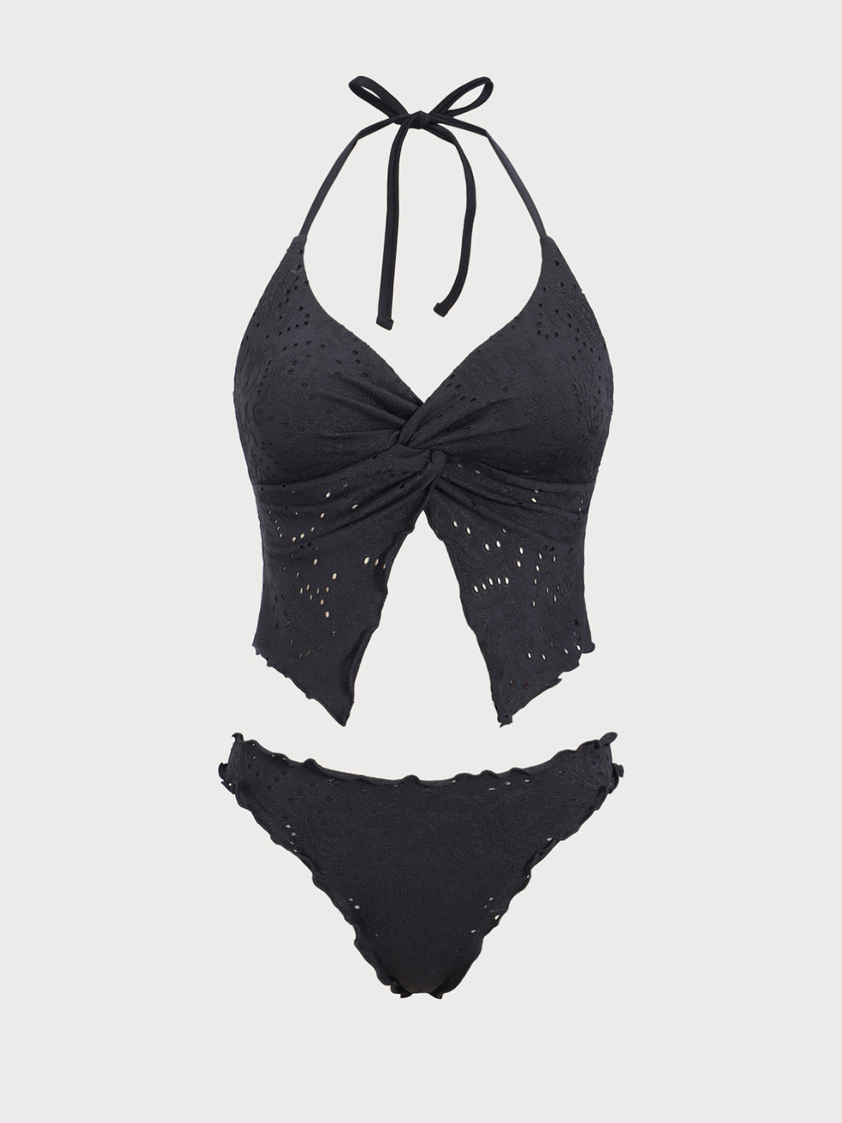 Women'S Polyester Knitted Twist Tankini Swimsuit Black Tankinis - SAMIOLSWIM