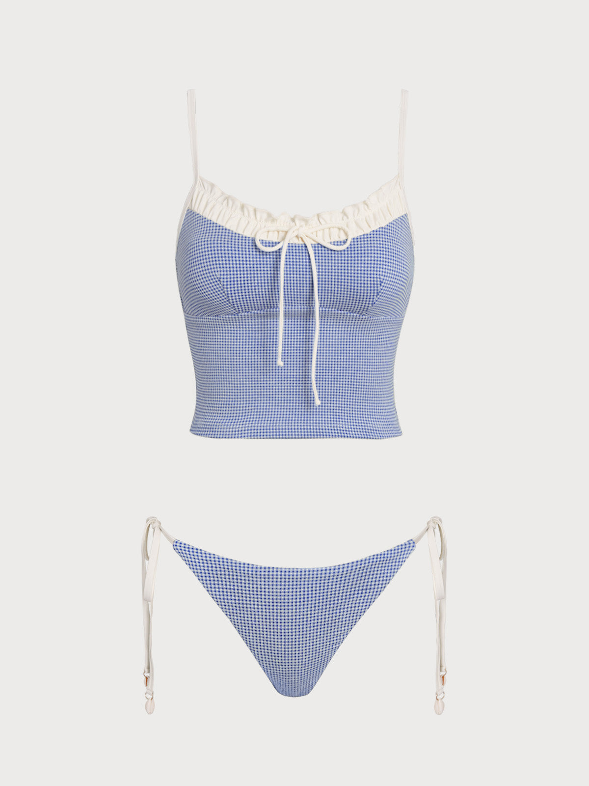 Women'S Polyester Knitted Vintage Plaid Contrast Tankini Swimsuit Tankinis - SAMIOLSWIM