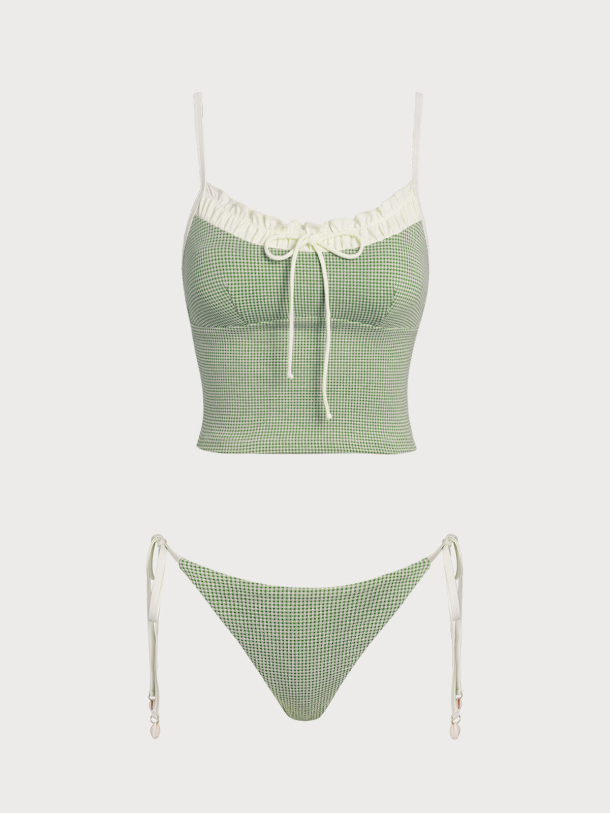 Women'S Polyester Knitted Vintage Plaid Contrast Tankini Swimsuit Tankinis - SAMIOLSWIM