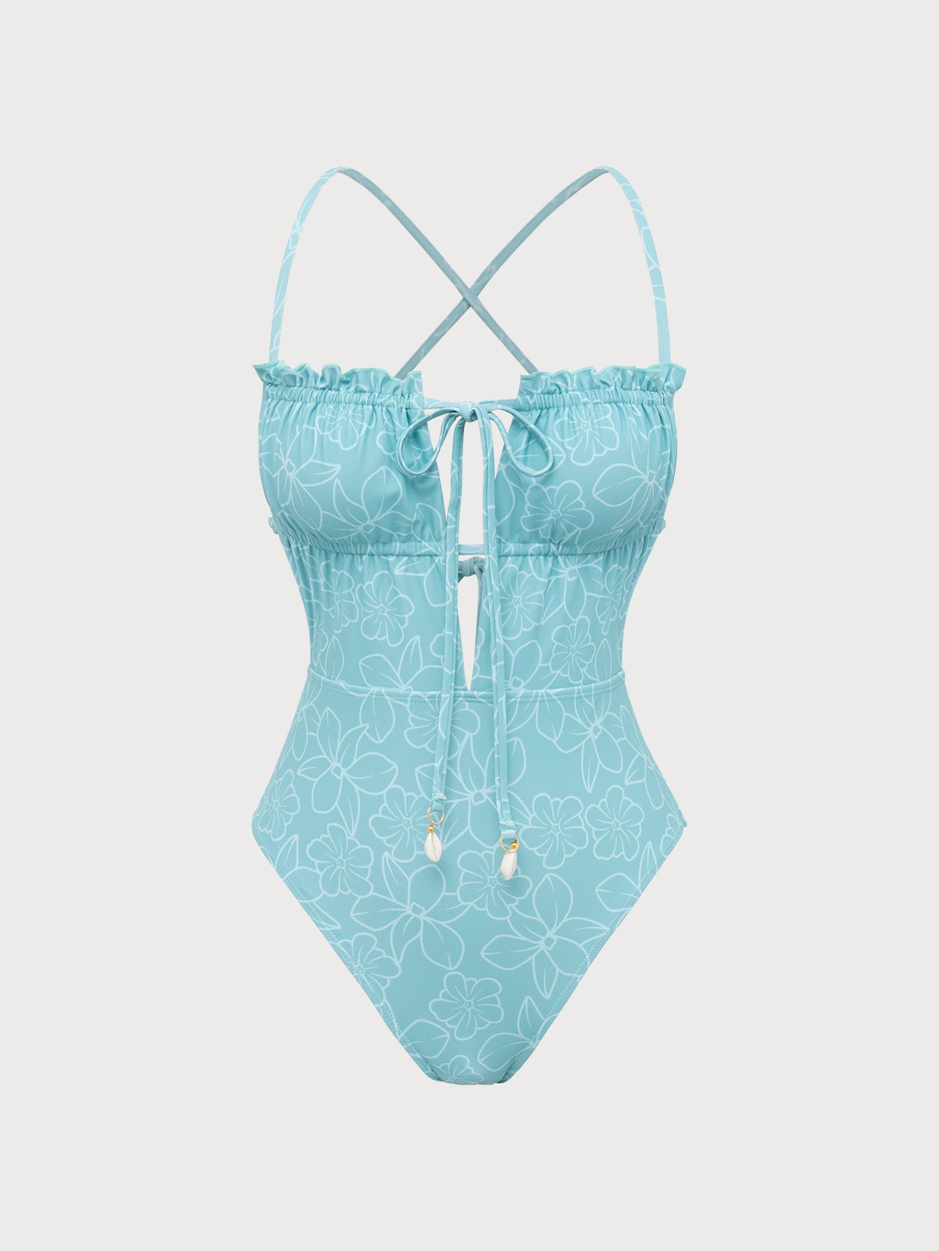 Samiol Wrinkled Cutout One-Piece Swimsuit for Women, Light Blue / L Samiol Wrinkled Cutout One-Piece Swimsuit for Women, Light Blue / L
