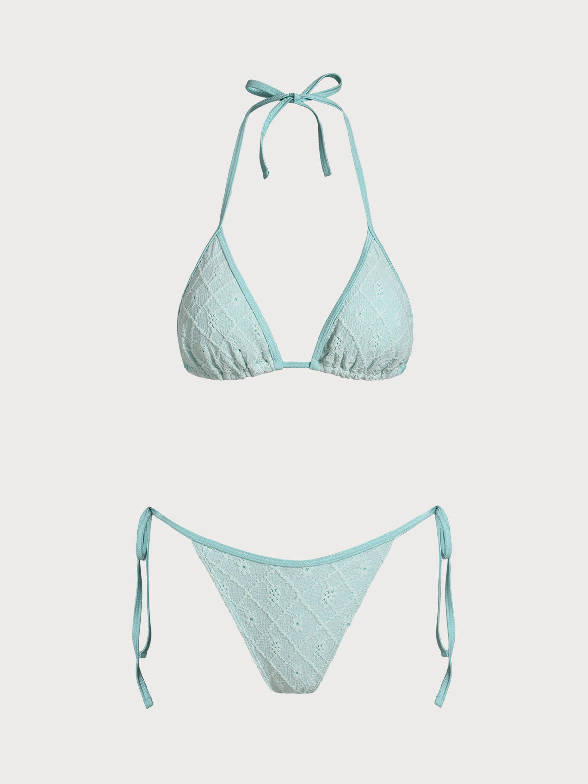 Women'S Polyester Woven Jacquard Bikini Set Cyan Bikinis - SAMIOLSWIM