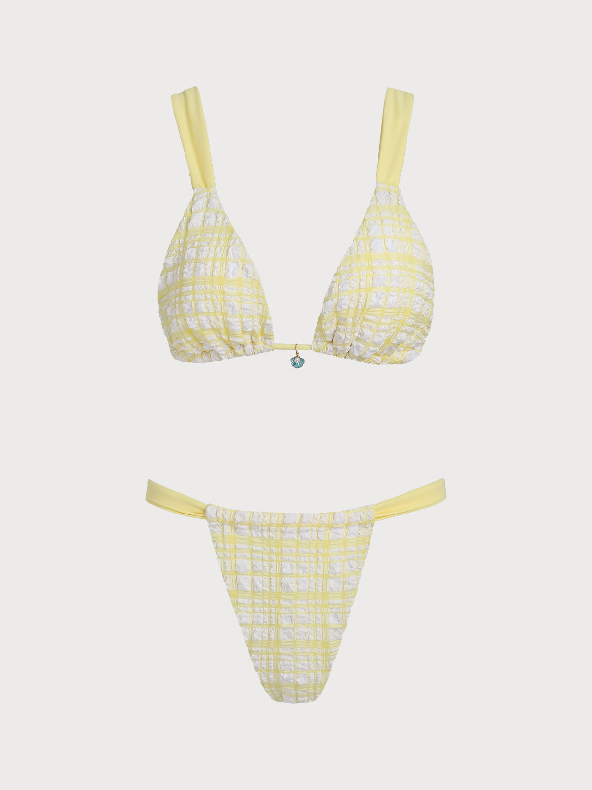 Women'S Polyester Woven Plaid Pendant Decoration Bikini Set Light Yellow Bikinis - SAMIOLSWIM