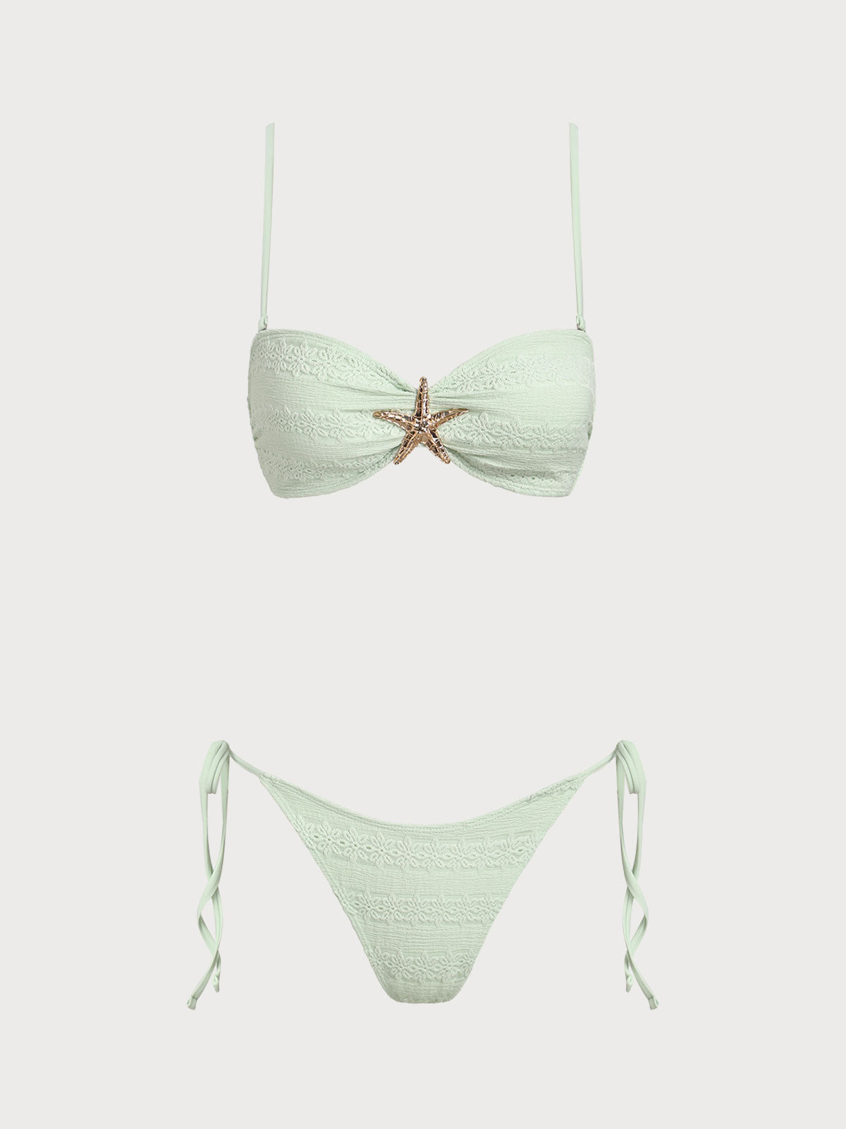 Women'S Polyester Woven Star Trim Bikini Set Light Green Bikinis - SAMIOLSWIM