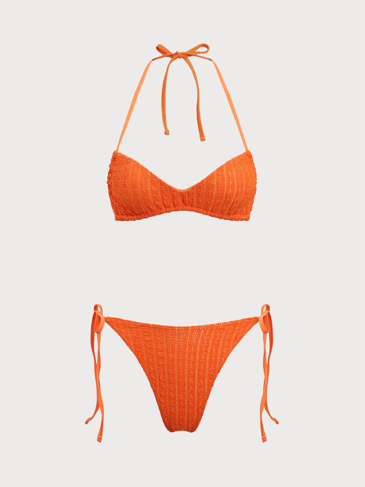 Women'S Polyester Woven Textured Bikini Set Orange Bikinis - SAMIOLSWIM