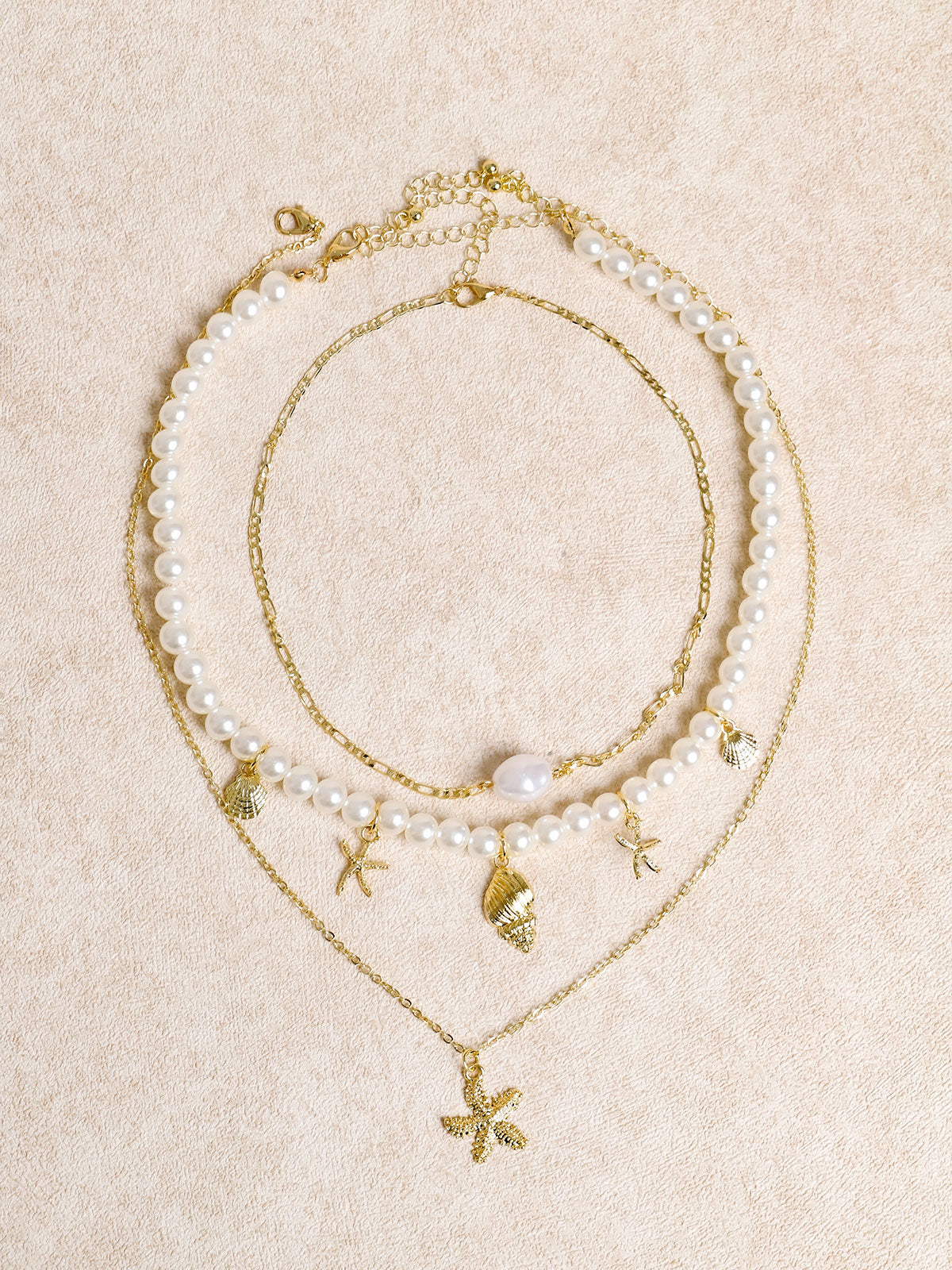 Women'S Starfish Shell Vintage Holiday Style Imitation Pearl Necklace Gold Necklaces - SAMIOLSWIM