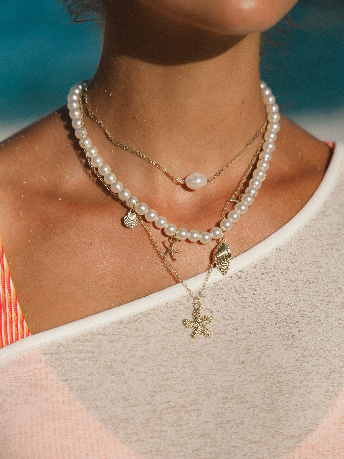 Women'S Starfish Shell Vintage Holiday Style Imitation Pearl Necklace Necklaces - SAMIOLSWIM