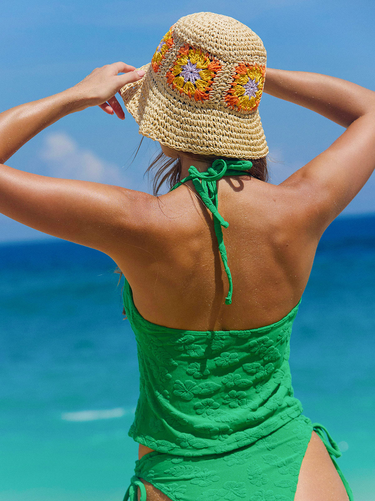 Women'S Tricot Colorful Vintage Flower Straw Hat Hats - SAMIOLSWIM