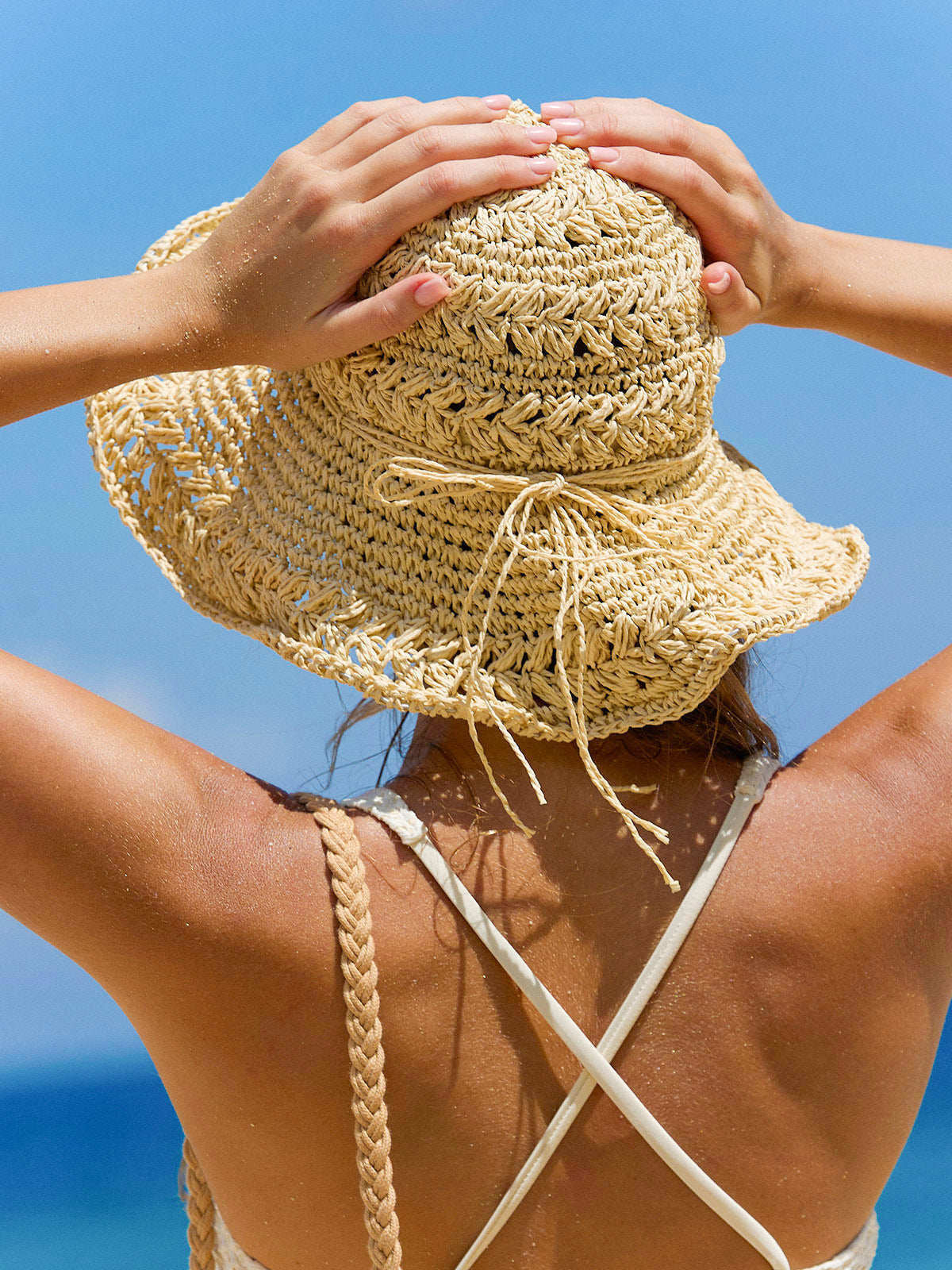 Women'S Warp Knitted Wide Brim Casual Straw Hat Hats - SAMIOLSWIM