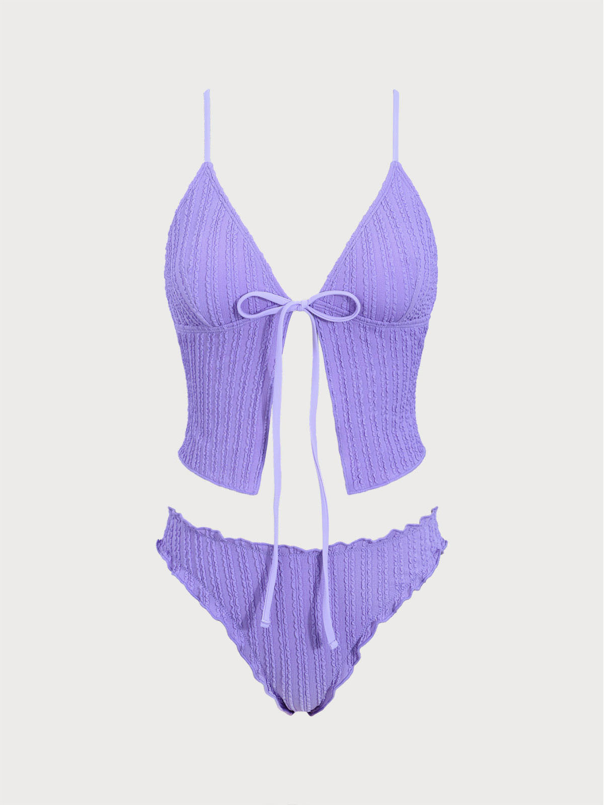 Women'S Woven Polyester Jacquard Tie-Front Tankini Swimsuit Purple Tankinis - SAMIOLSWIM