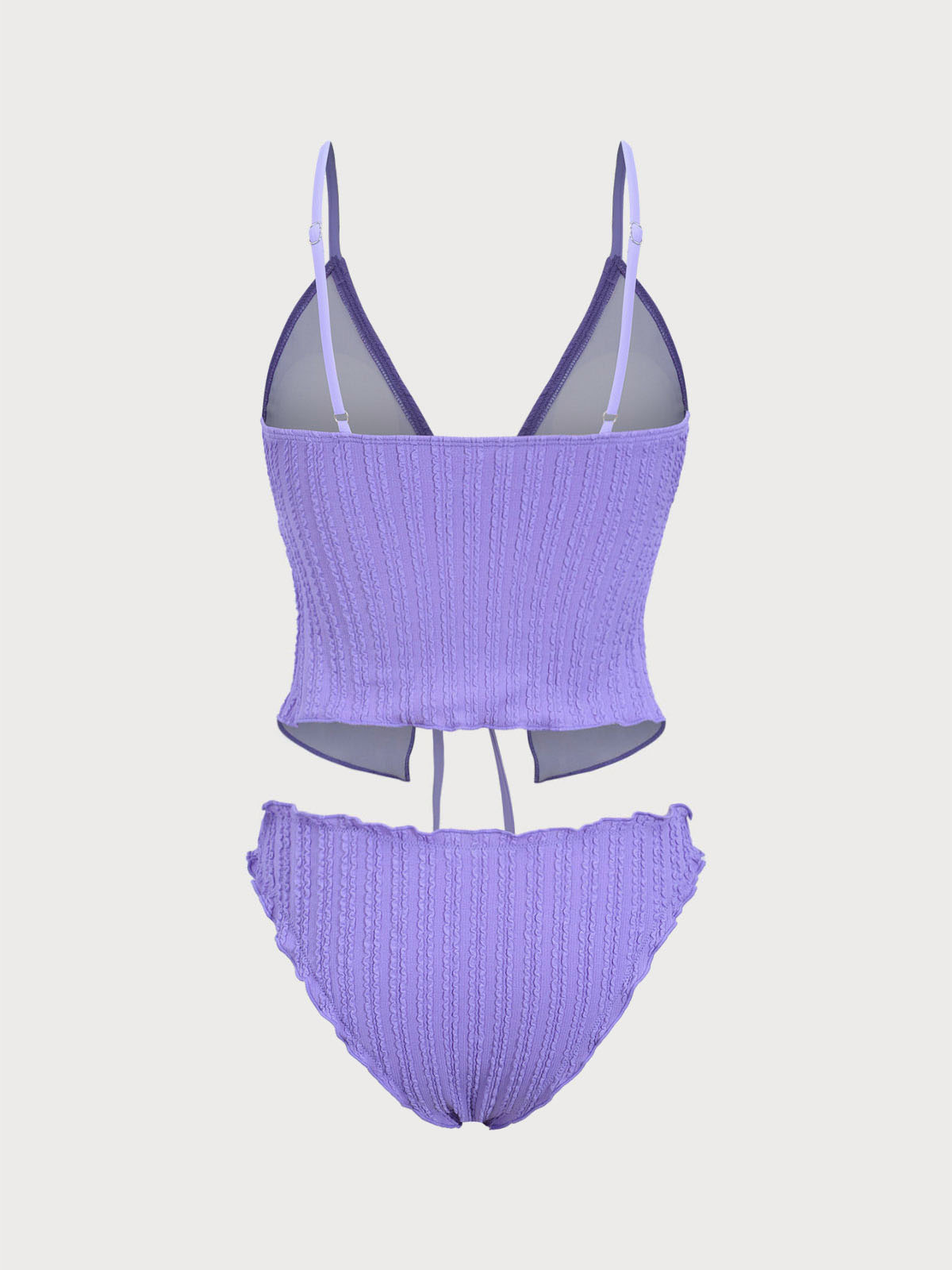 Women'S Woven Polyester Jacquard Tie-Front Tankini Swimsuit Tankinis - SAMIOLSWIM