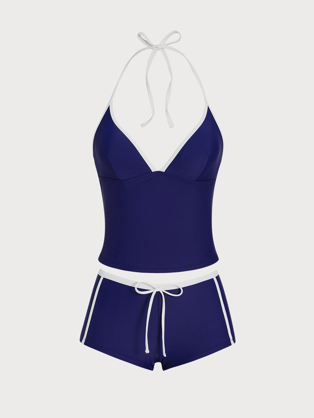 Women's Color-Block Knit Nylon Tankini Set Blue - SAMIOLSWIM