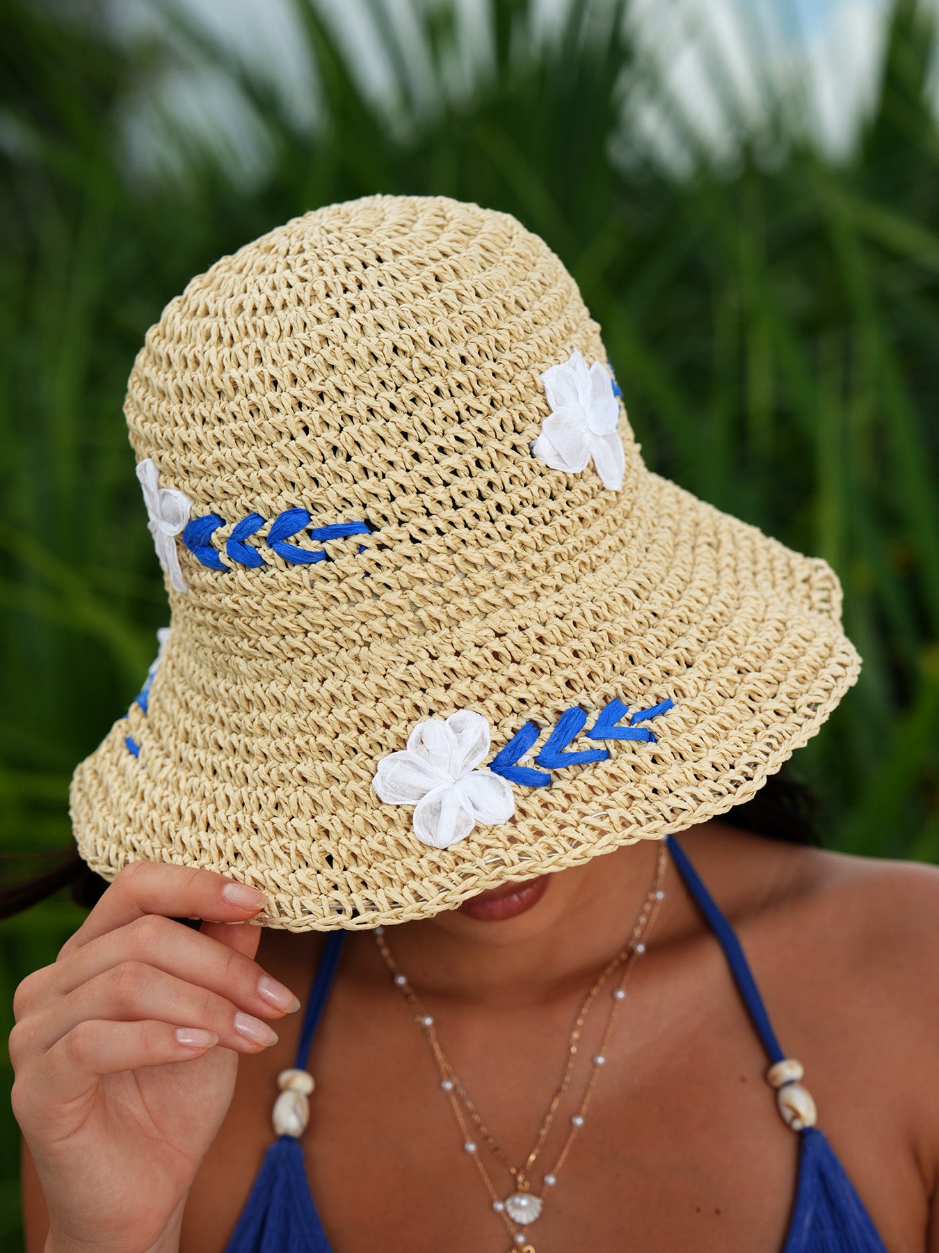 Women's Embroidered Hollow-Out Sun Hat Hats - SAMIOLSWIM