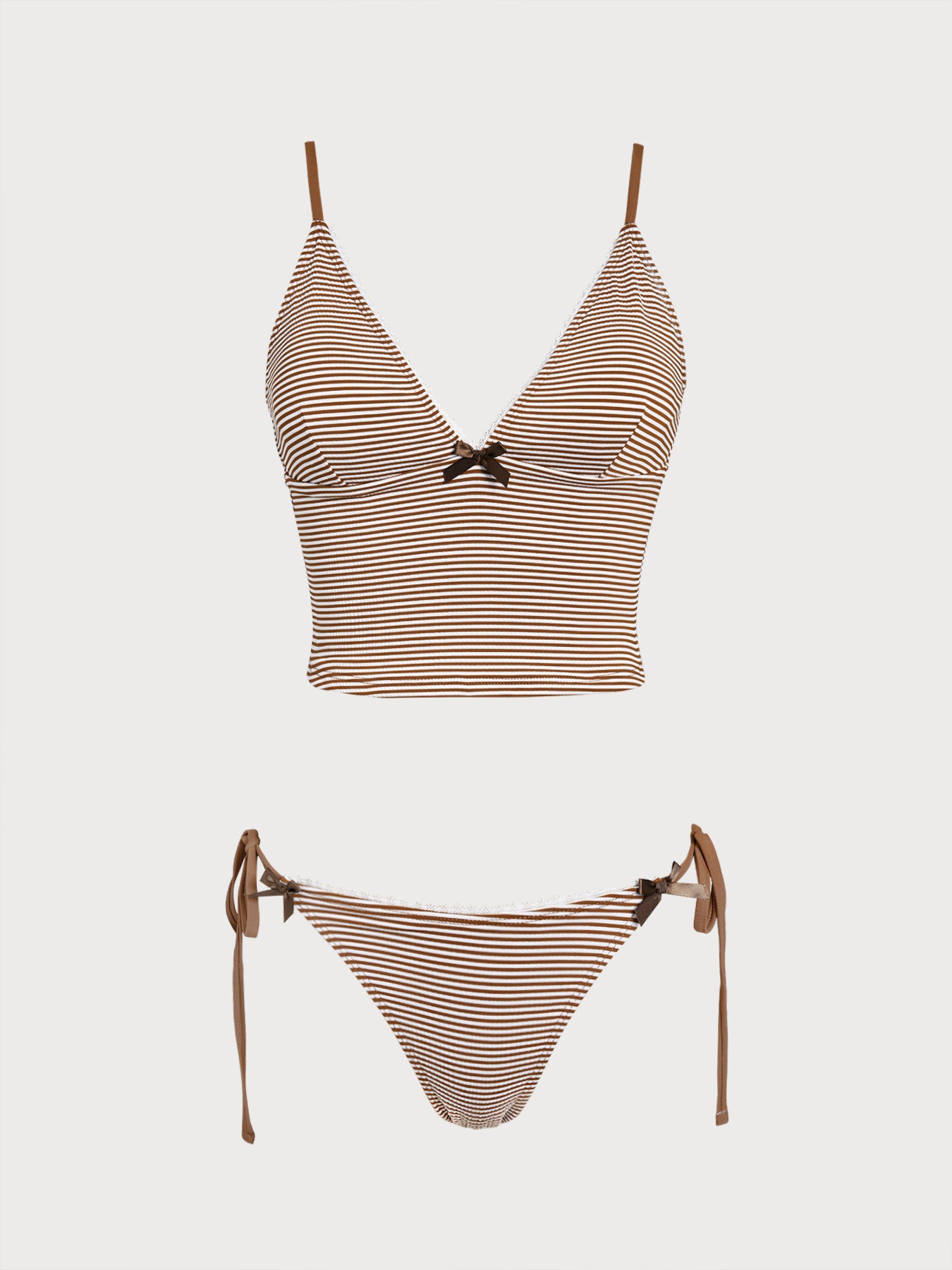 Women's Knit Striped Tankini Suit Brown Tankinis - SAMIOLSWIM