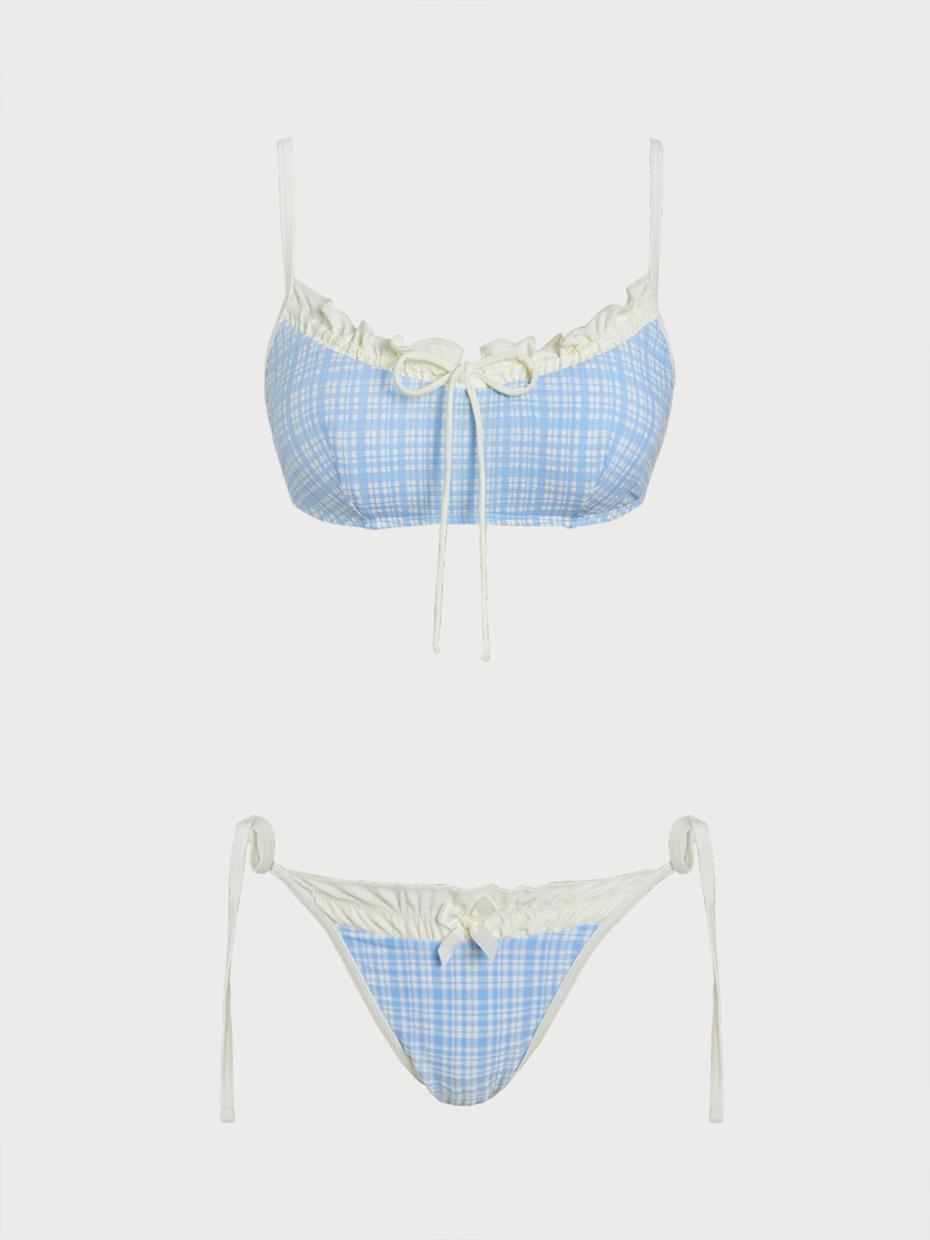 Women's Knitted Nylon Plaid Bikini Set Light Blue Bikinis - SAMIOLSWIM