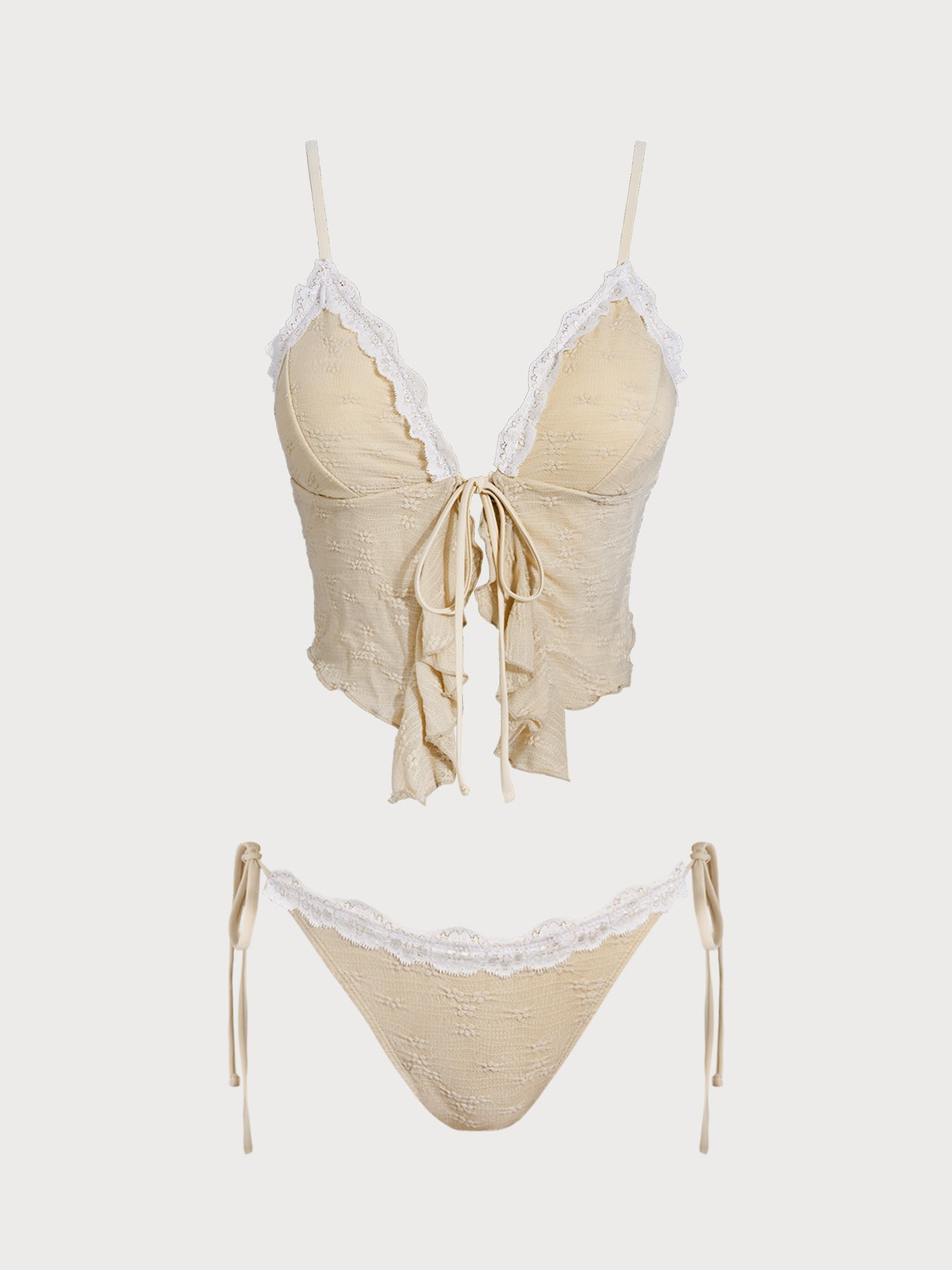 Women's Knitted Nylon Ruffle Tankini Suit Khaki Tankinis - SAMIOLSWIM